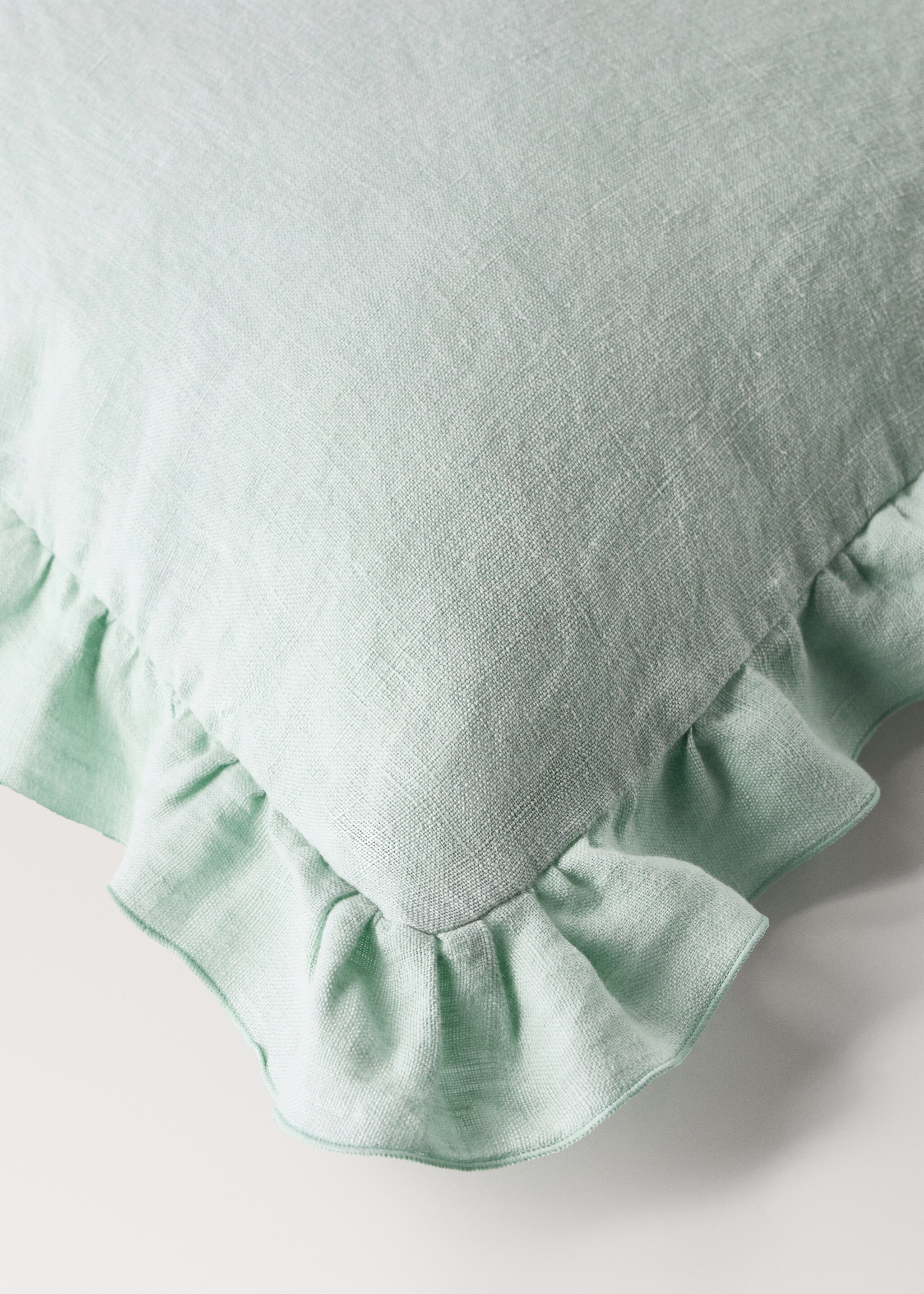 Housse de coussin 100 % lin volant 40 x 60 cm - Détail de l'article 1, Bleu. Ref: 27083332-00.