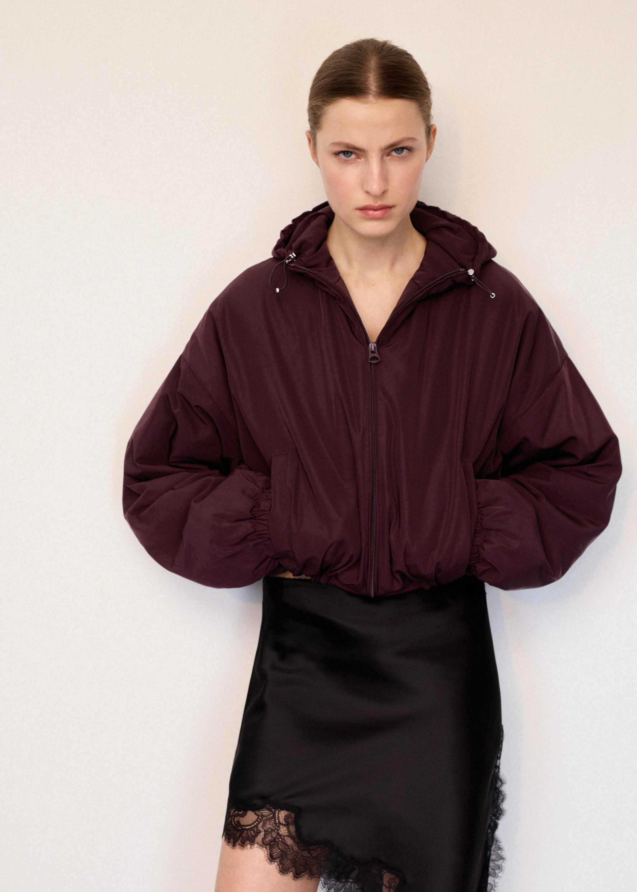 Oversized hooded jacket - Medium plane, Maroon. Ref: 27083340-00.