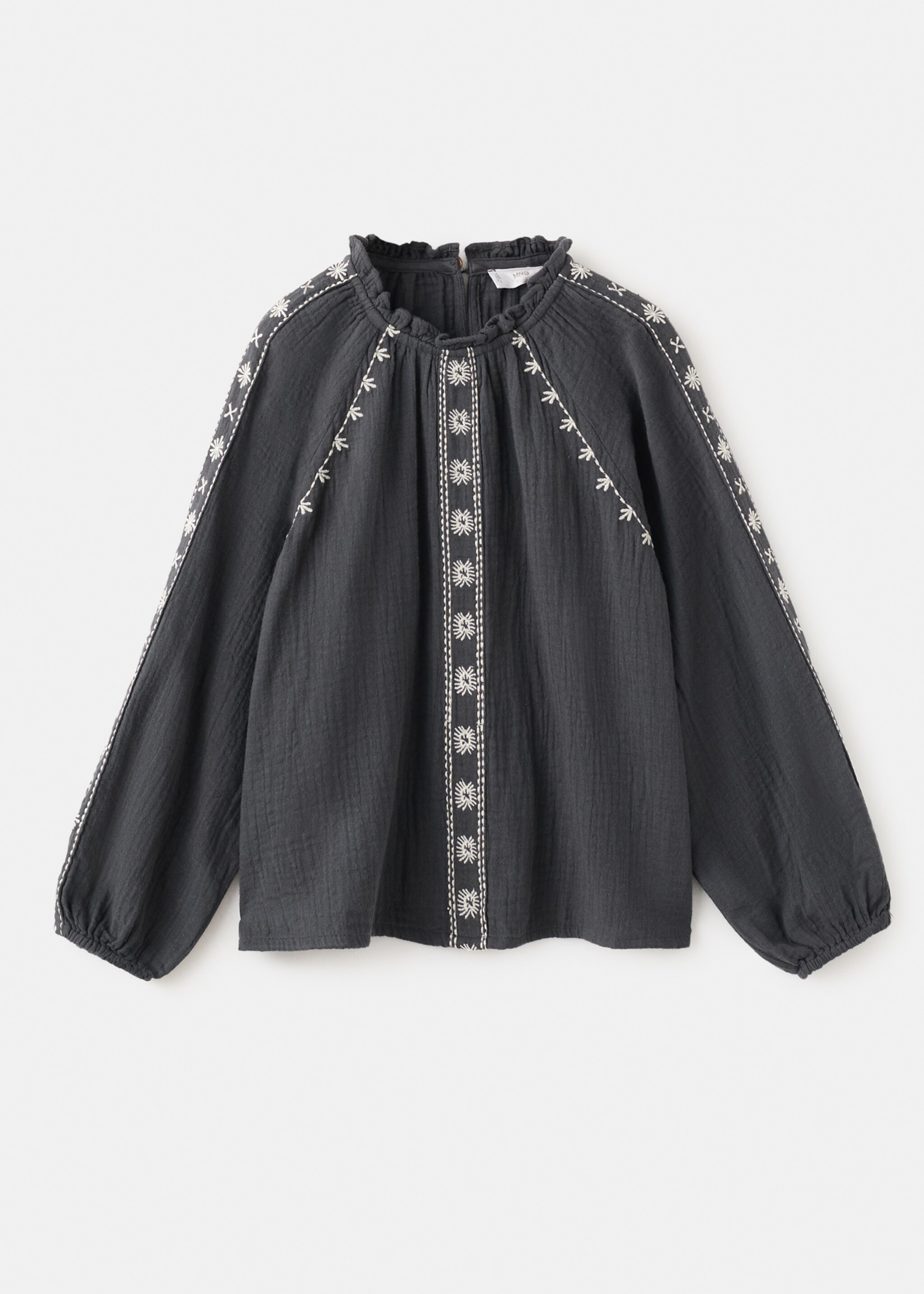 Embroidered cotton blouse - Article without model, Charcoal. Ref: 27083722-00.