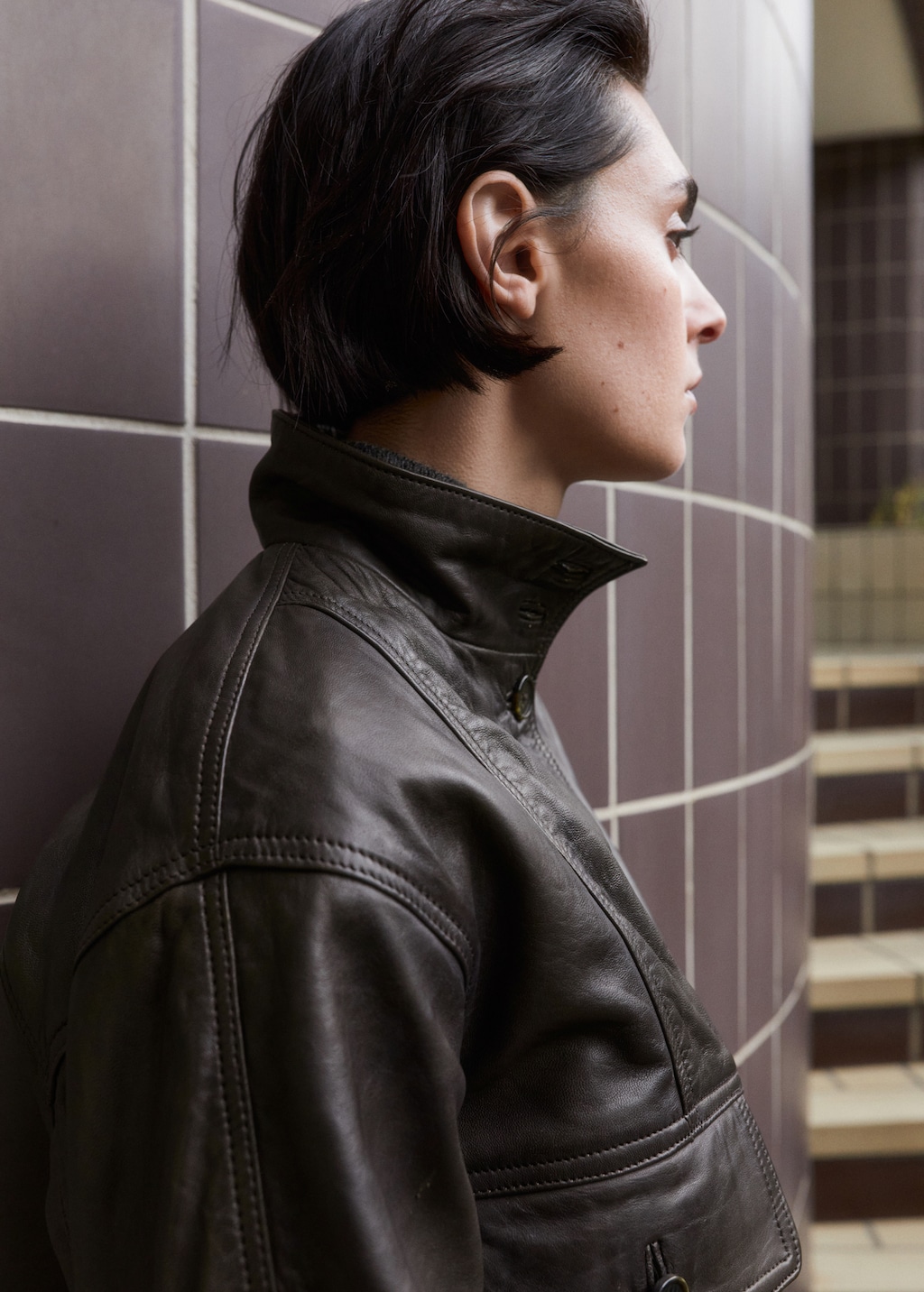 High-neck leather biker jacket - image 5