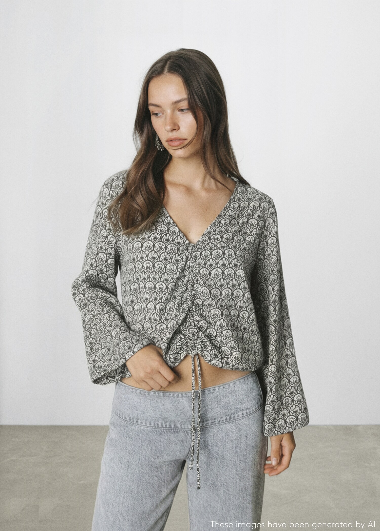 Blusa estampada fluida - Plano medio