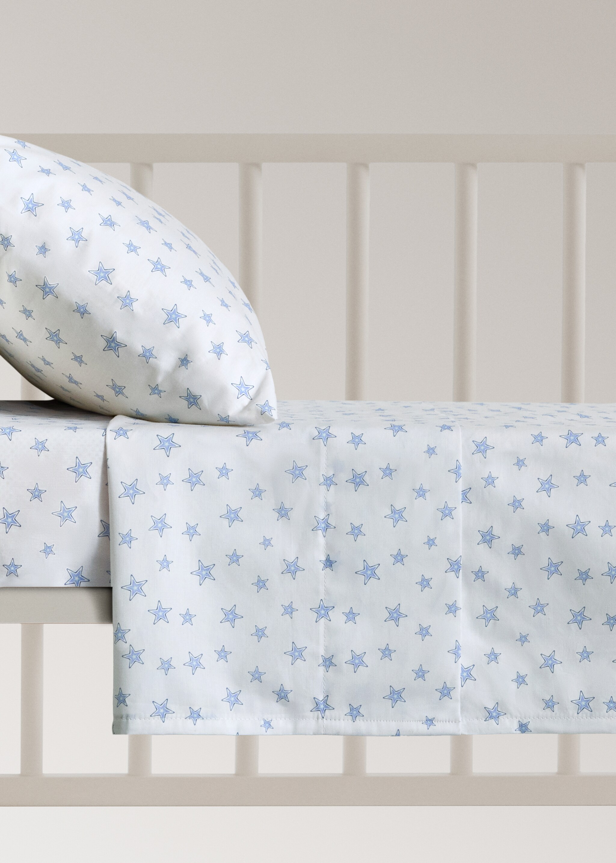 Cot bed top sheet in starry percale cotton - Article without model, Blue. Ref: 27084061-00.