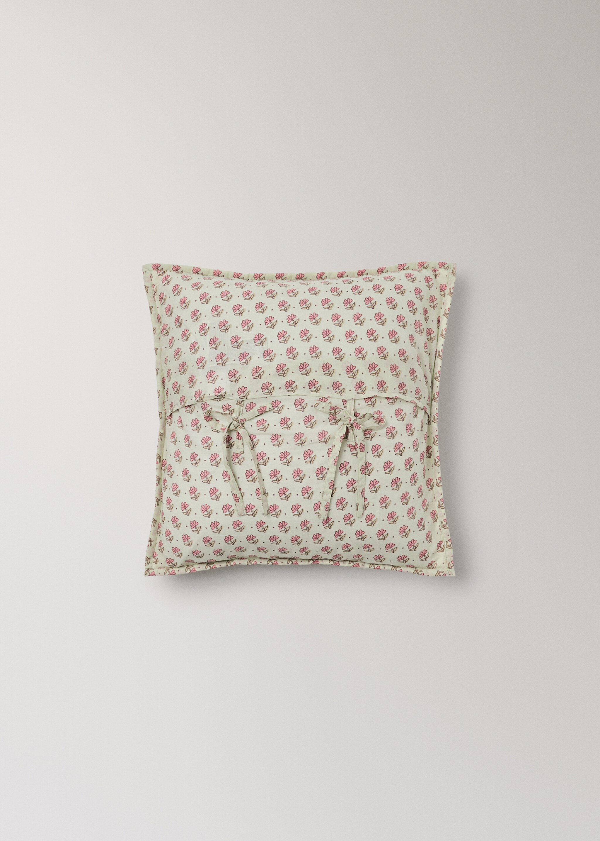Children's cushion cover with blockprint flowers 40x40 cm - Details of the article 1, Pastel Pink. Ref: 27084070-00.