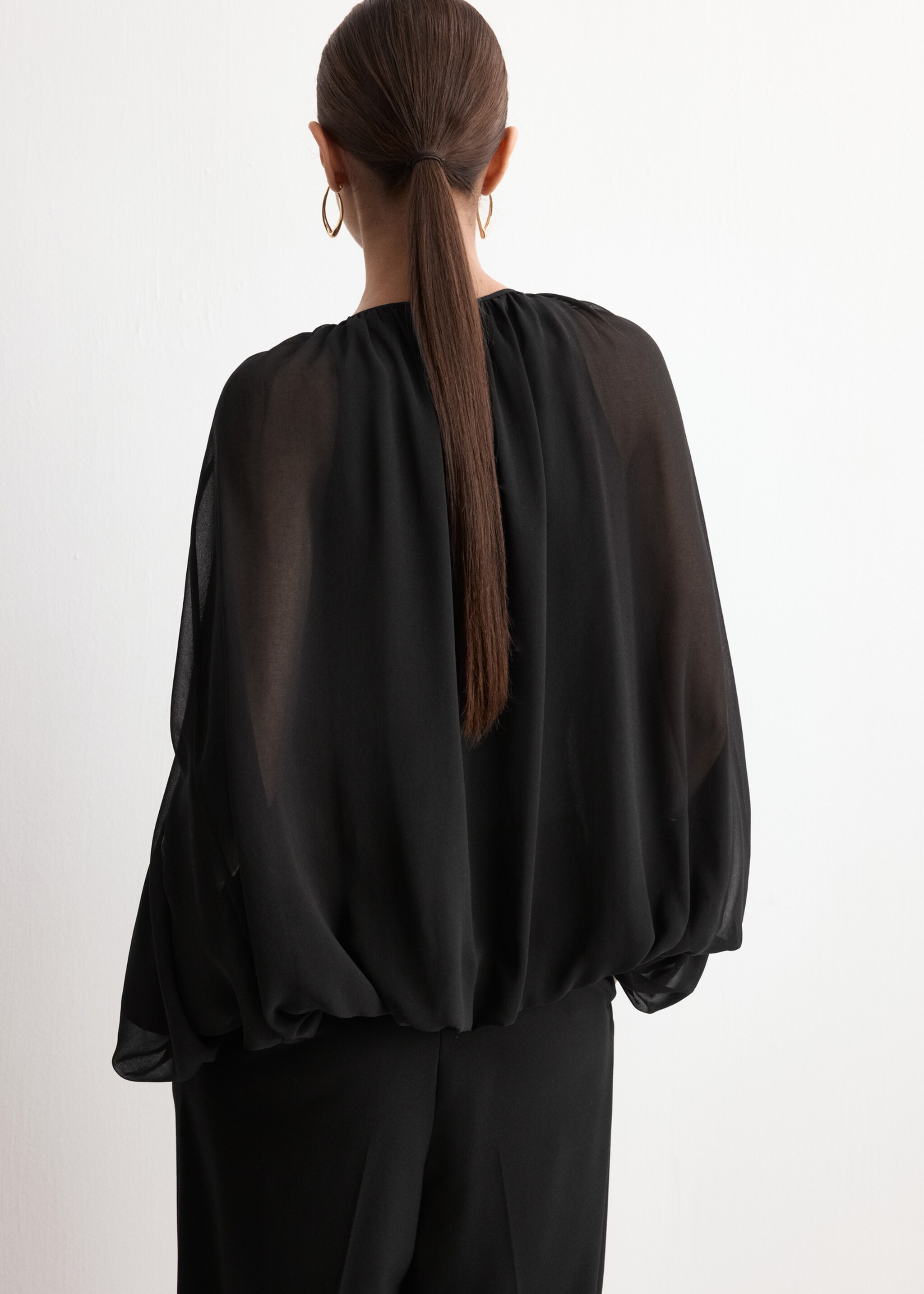 Puff sleeves blouse - Reverse of the article, Black. Ref: 27084073-00.