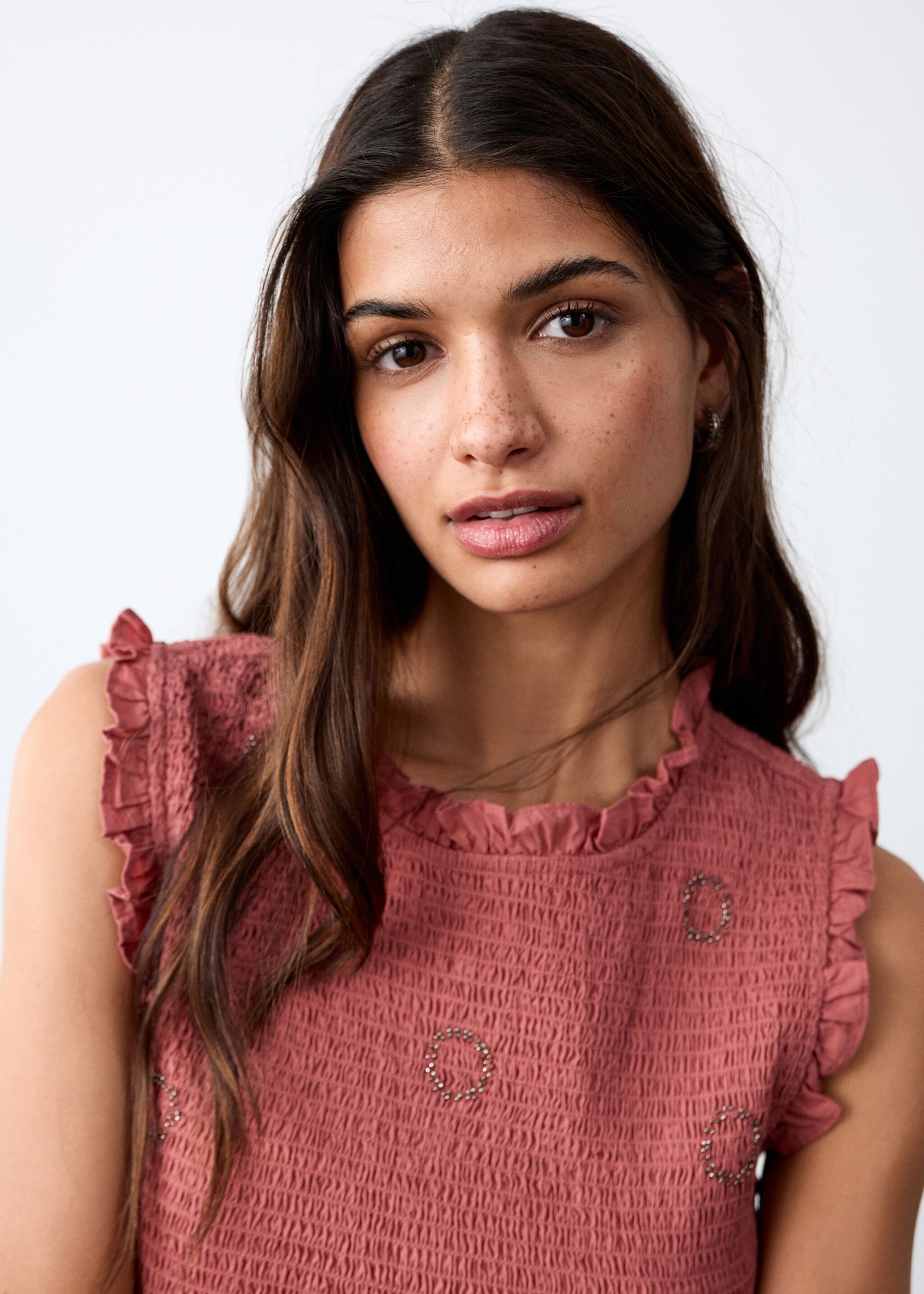 Top froncé à volants - Détail de l'article 1, Rose pastel. Ref: 27084077-00.