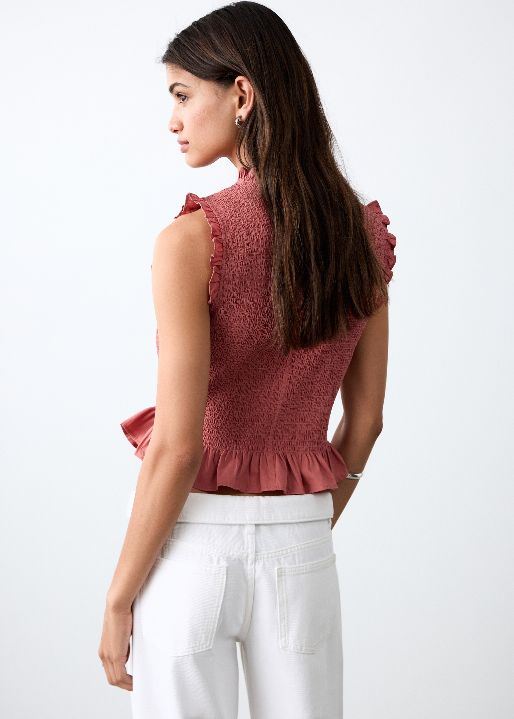 Top froncé à volants - Verso de l’article, Rose pastel. Ref: 27084077-00.