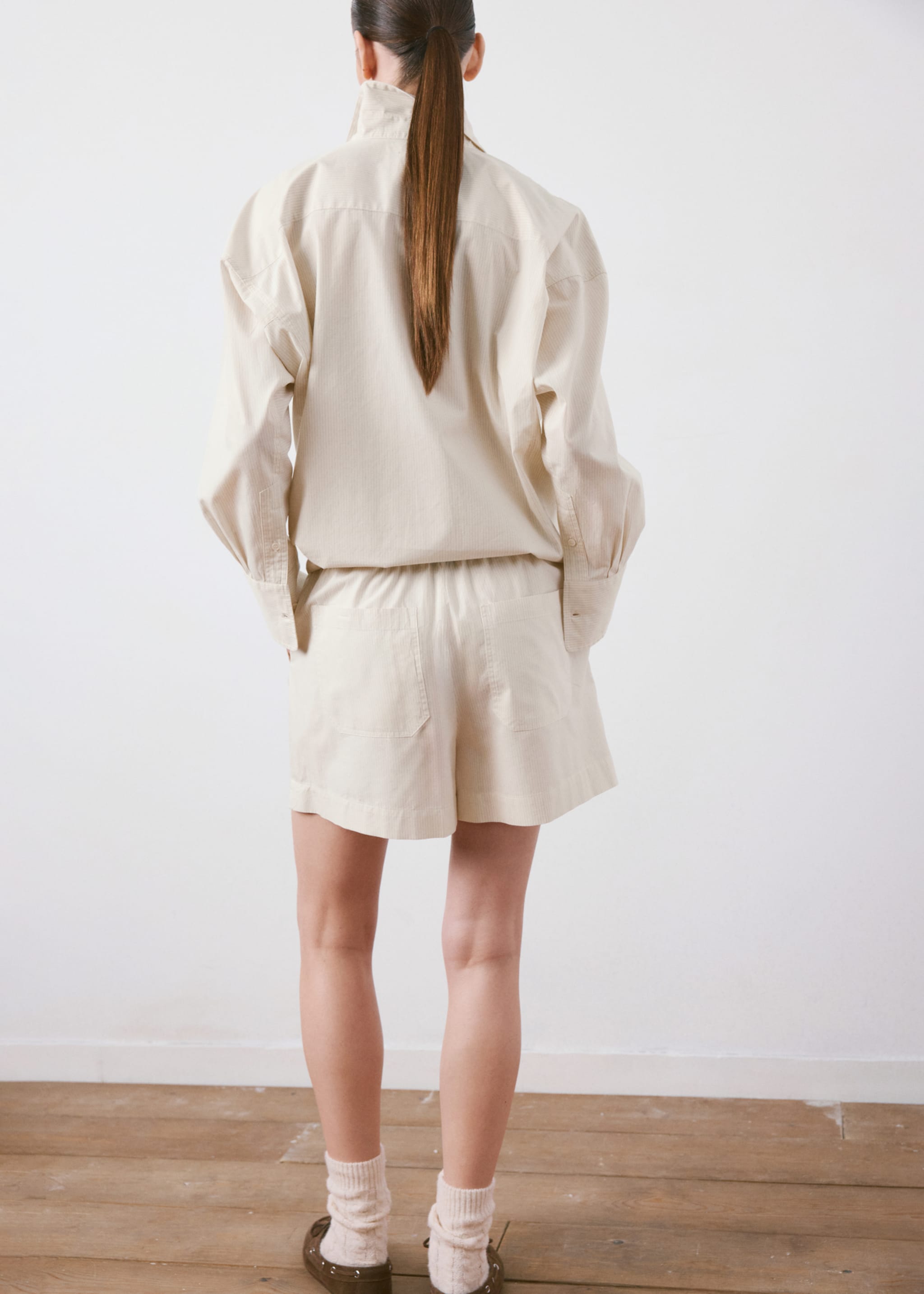 Short coton taille élastique - Verso de l’article, Écru. Ref: 27084080-00.