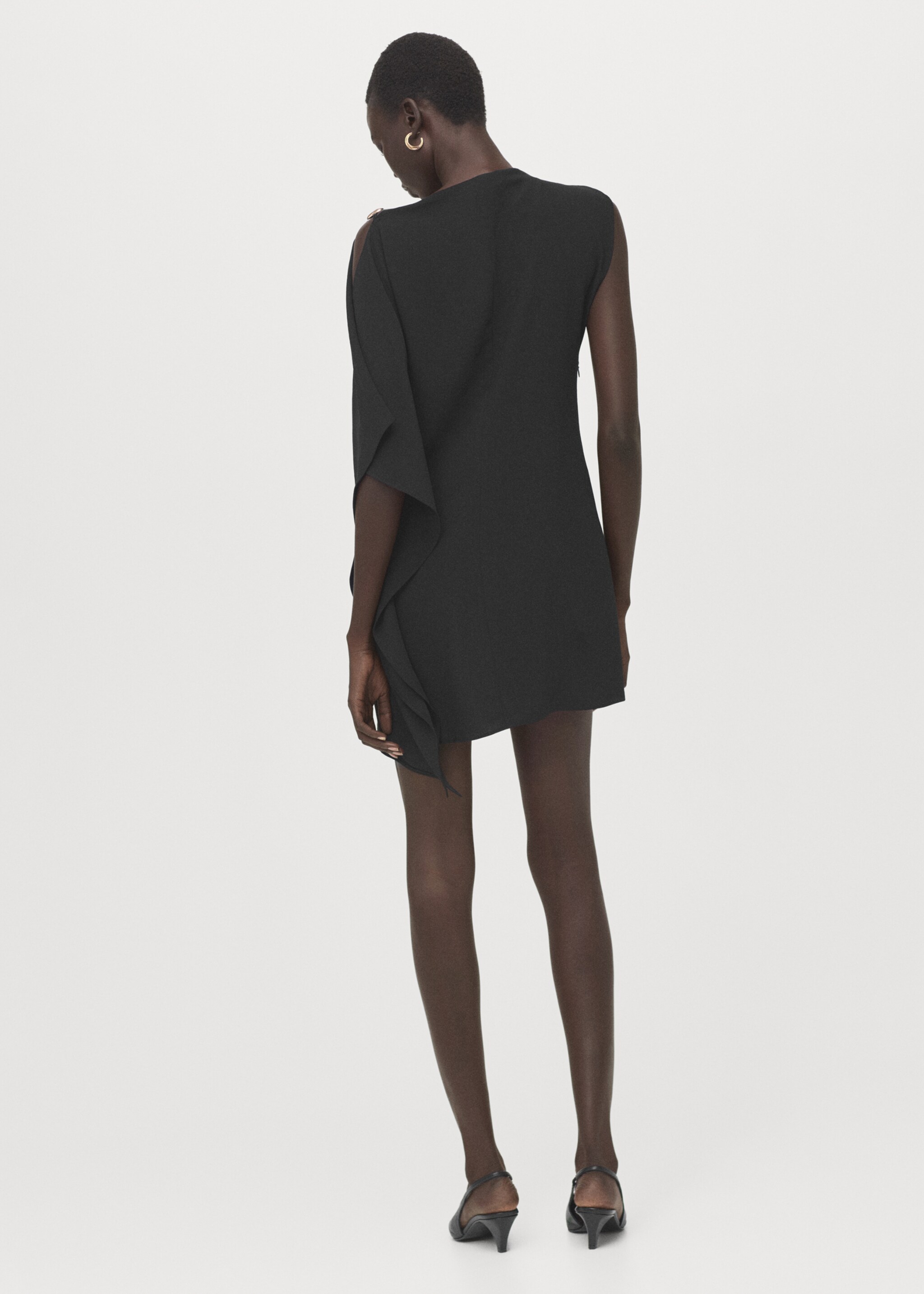 Short asymmetrical sleeve dress - Reverse of the article, Black. Ref: 27084087-00.