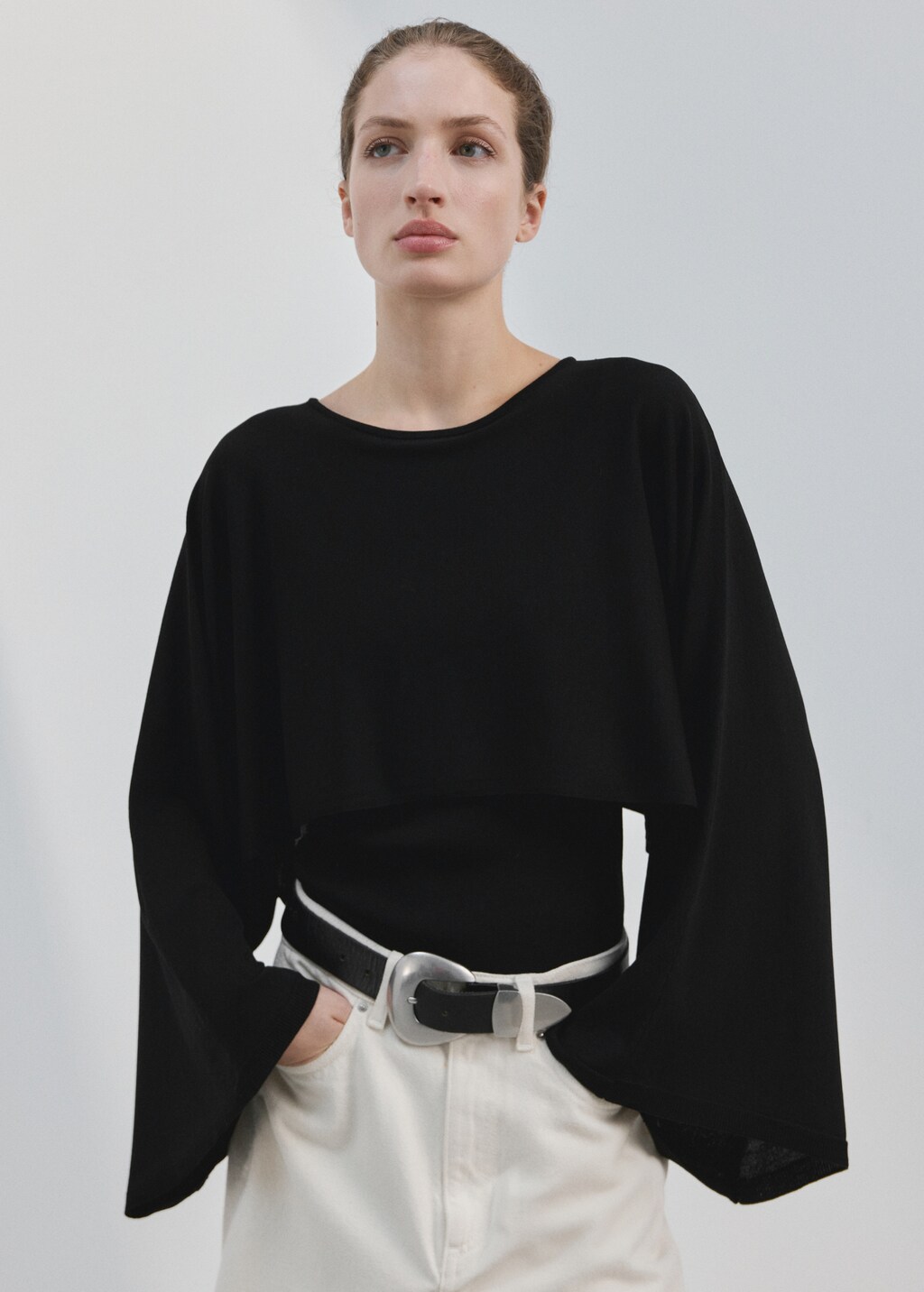 Mango Round neck knitted cape