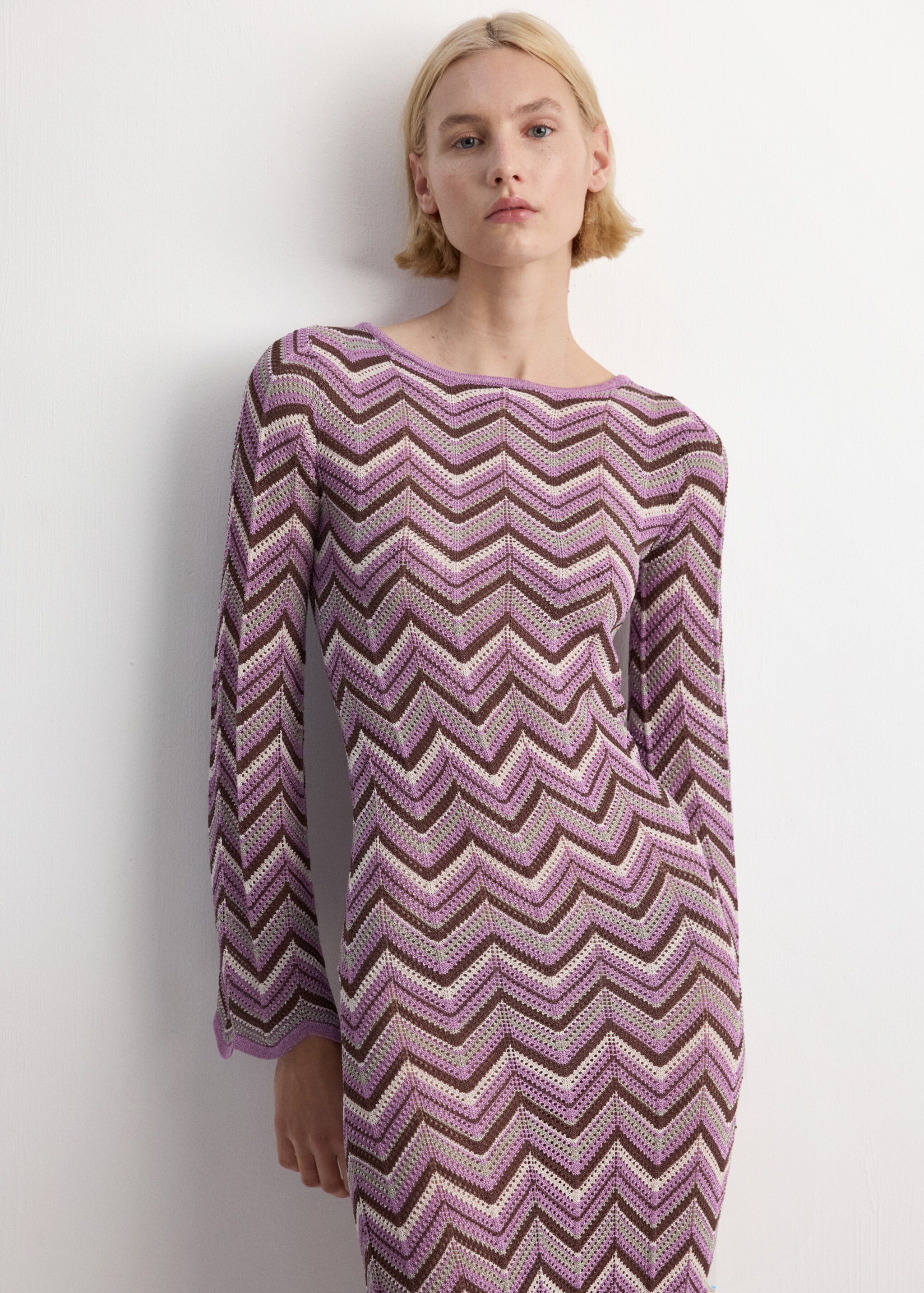 Long flared knitted dress - Medium plane, Purple. Ref: 27084091-00.
