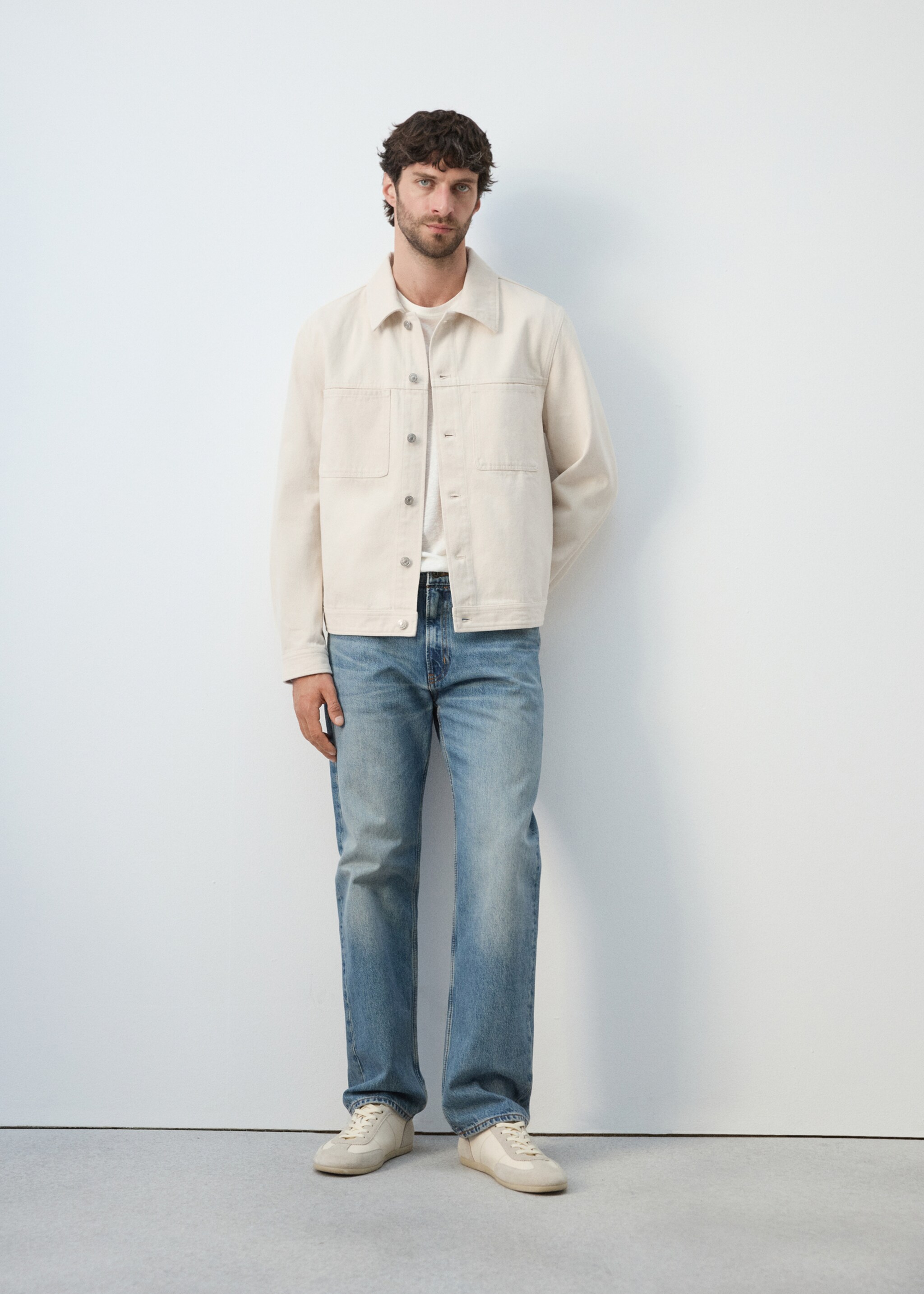 100% cotton denim jacket with pockets - Details of the article 4, Ecru. Ref: 27084426-00.