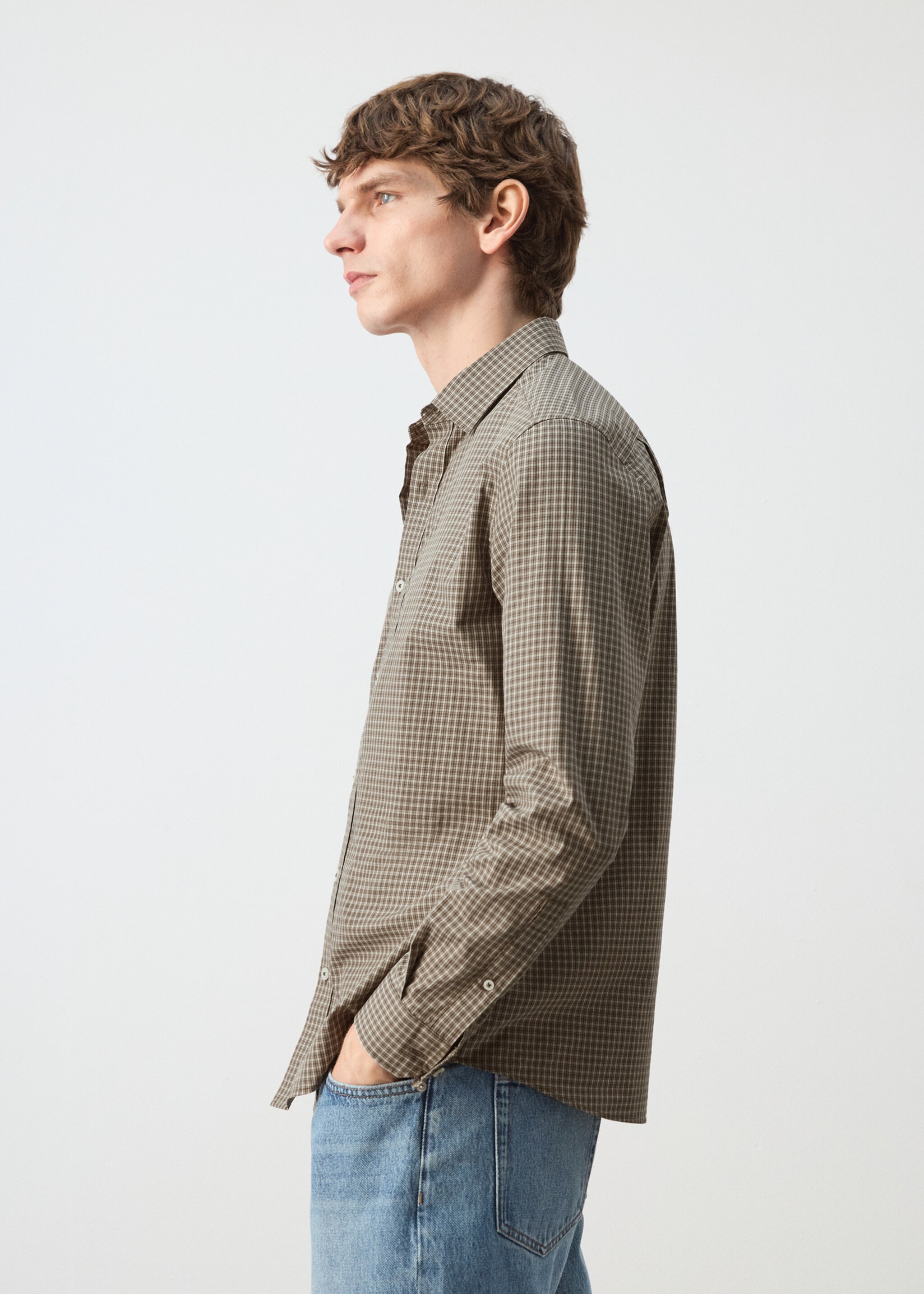 100% cotton checked shirt - Details of the article 2, Brown. Ref: 27084428-00.