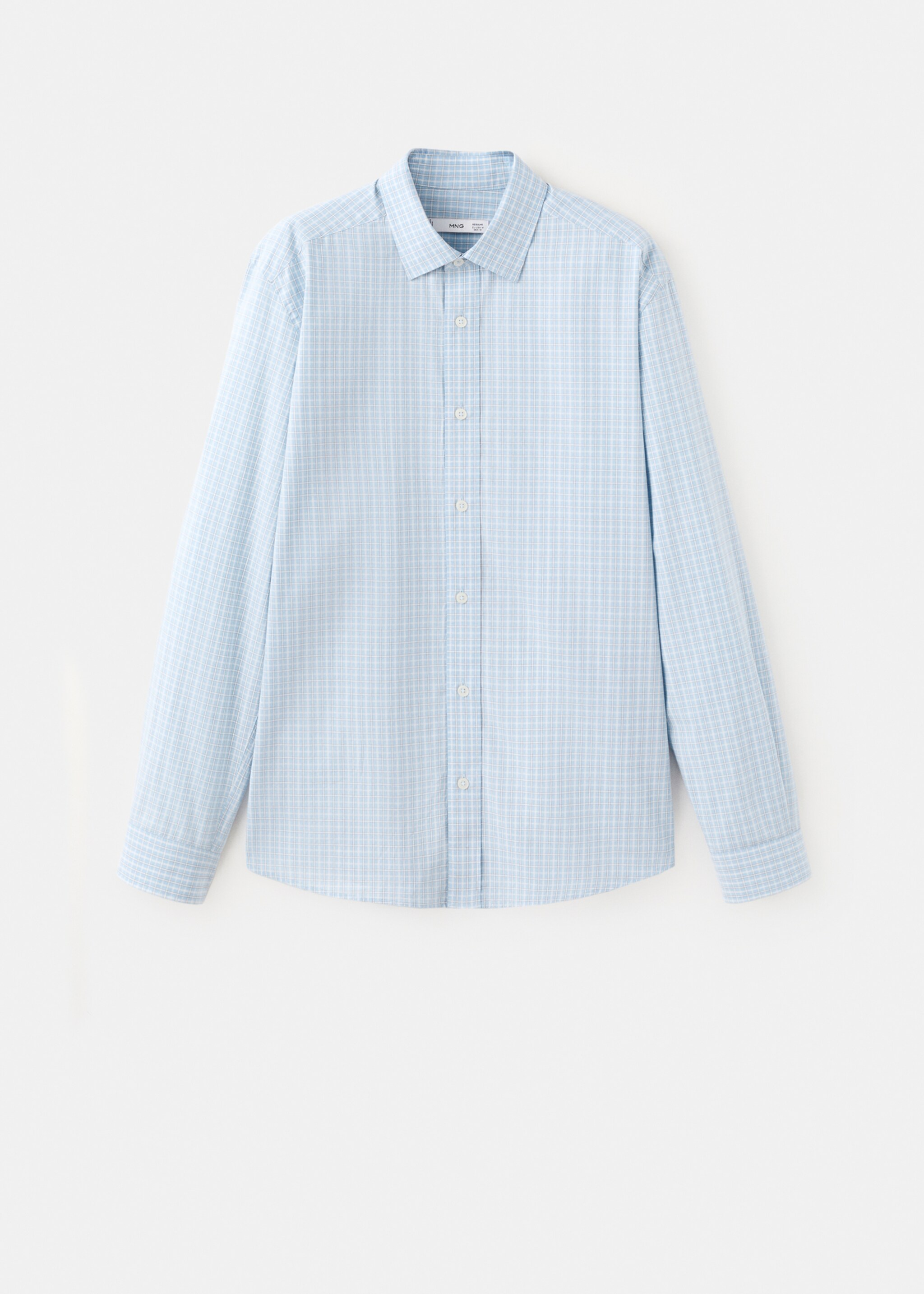 100% cotton checked shirt - Article without model, Sky Blue. Ref: 27084428-00.