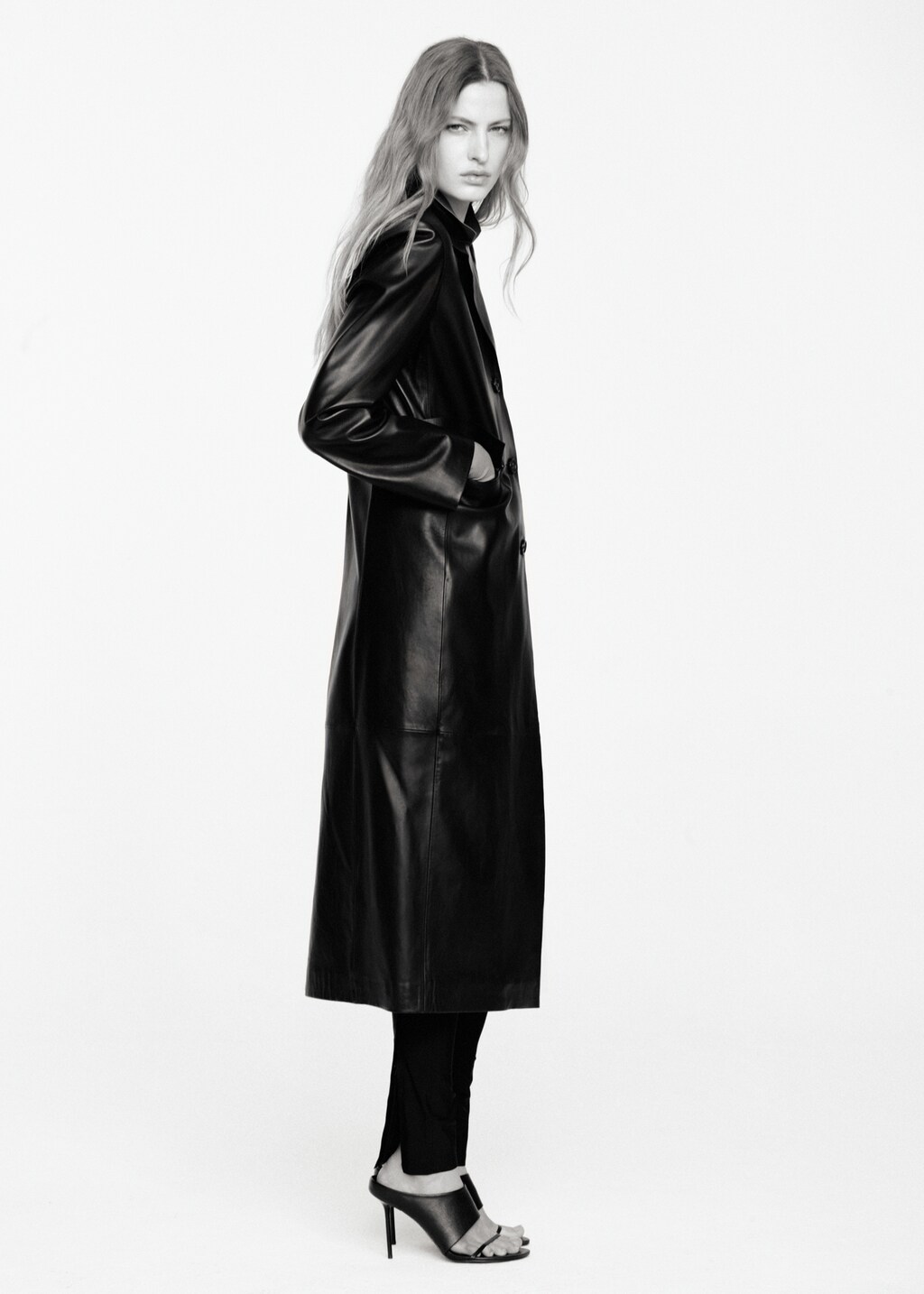 Straight 100% leather coat with pockets - image 5