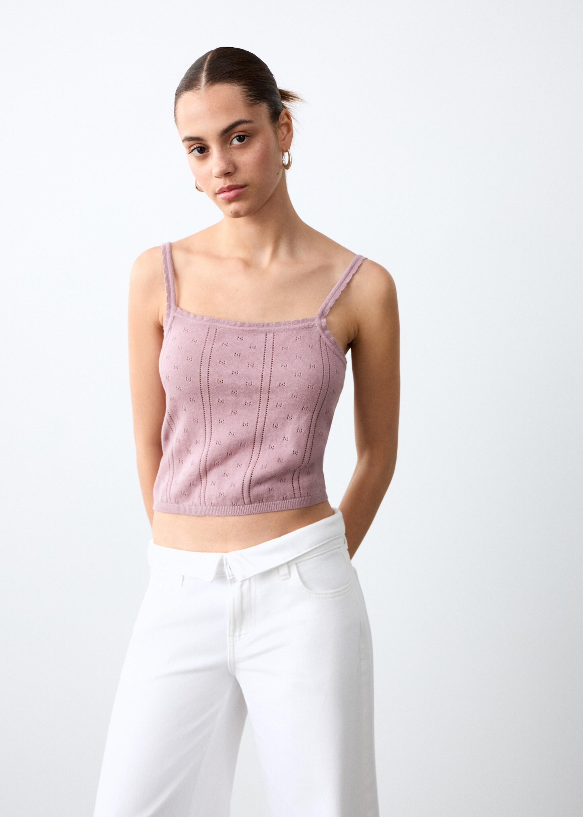 Top maille ajourée - Plan moyen, Rose. Ref: 27084770-00.