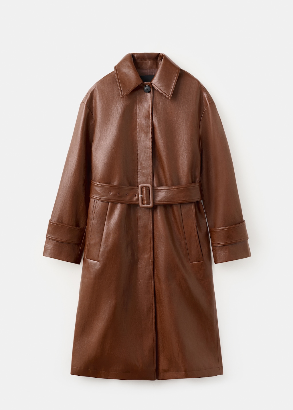 Long faux-leather trench coat with belt - image 2