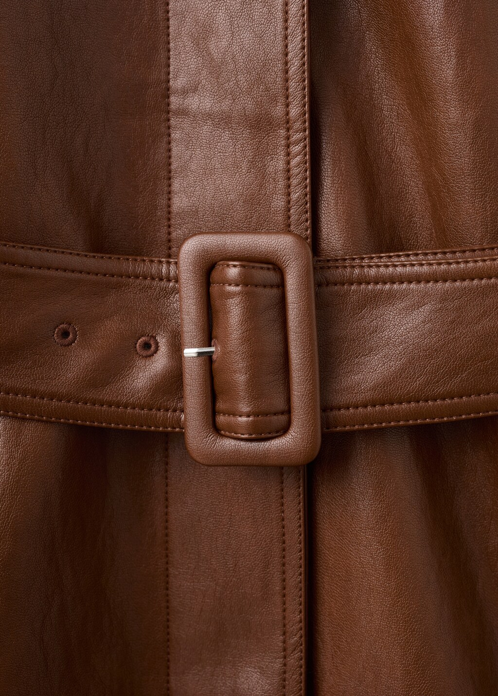 Long faux-leather trench coat with belt - image 5