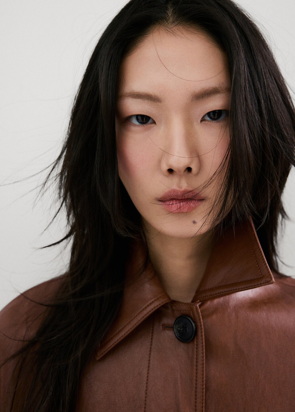 Mango Long faux-leather trench coat with belt