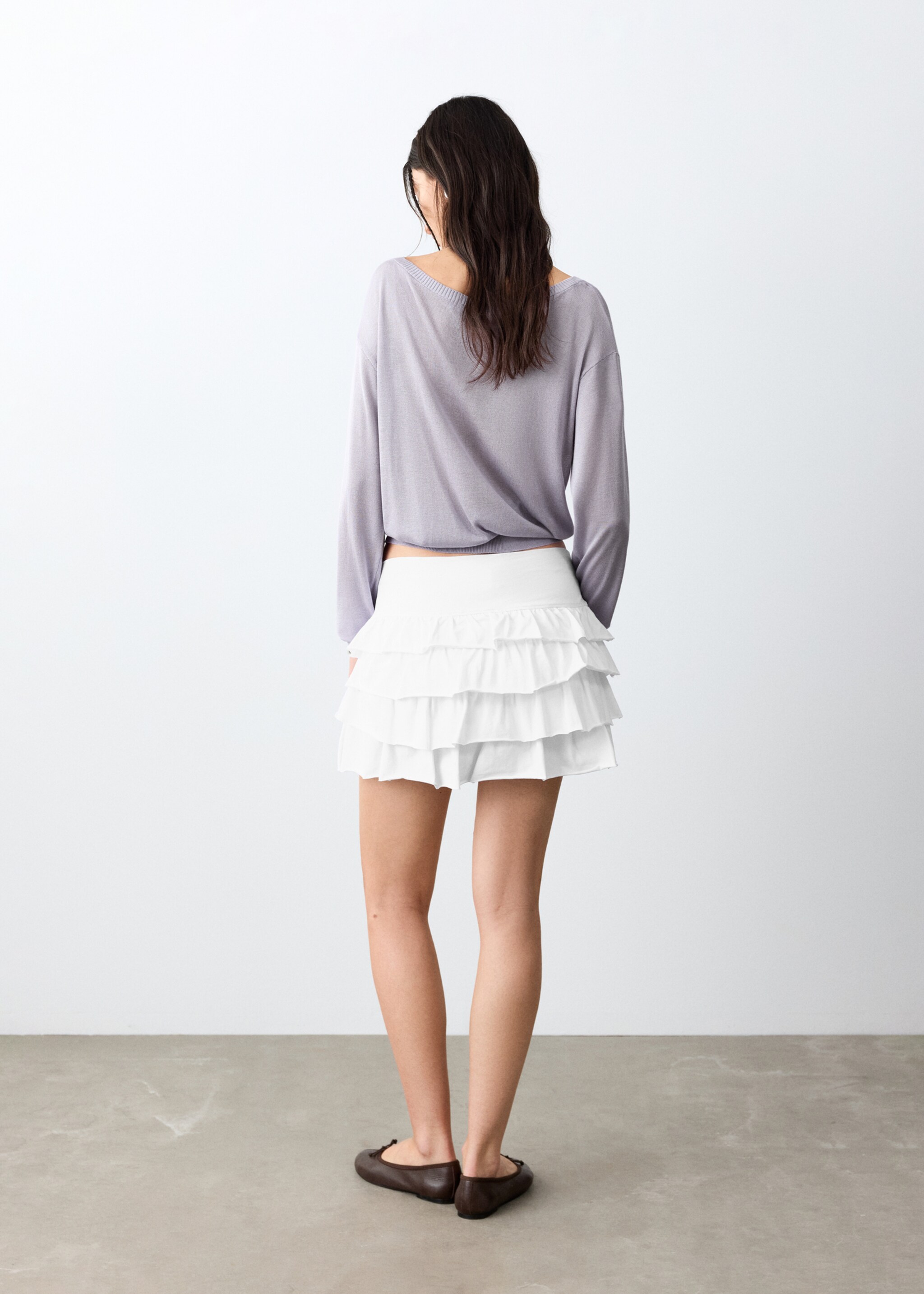 Falda corta volantes - Reverso del artículo, Blanco roto. Ref: 27084776-00.