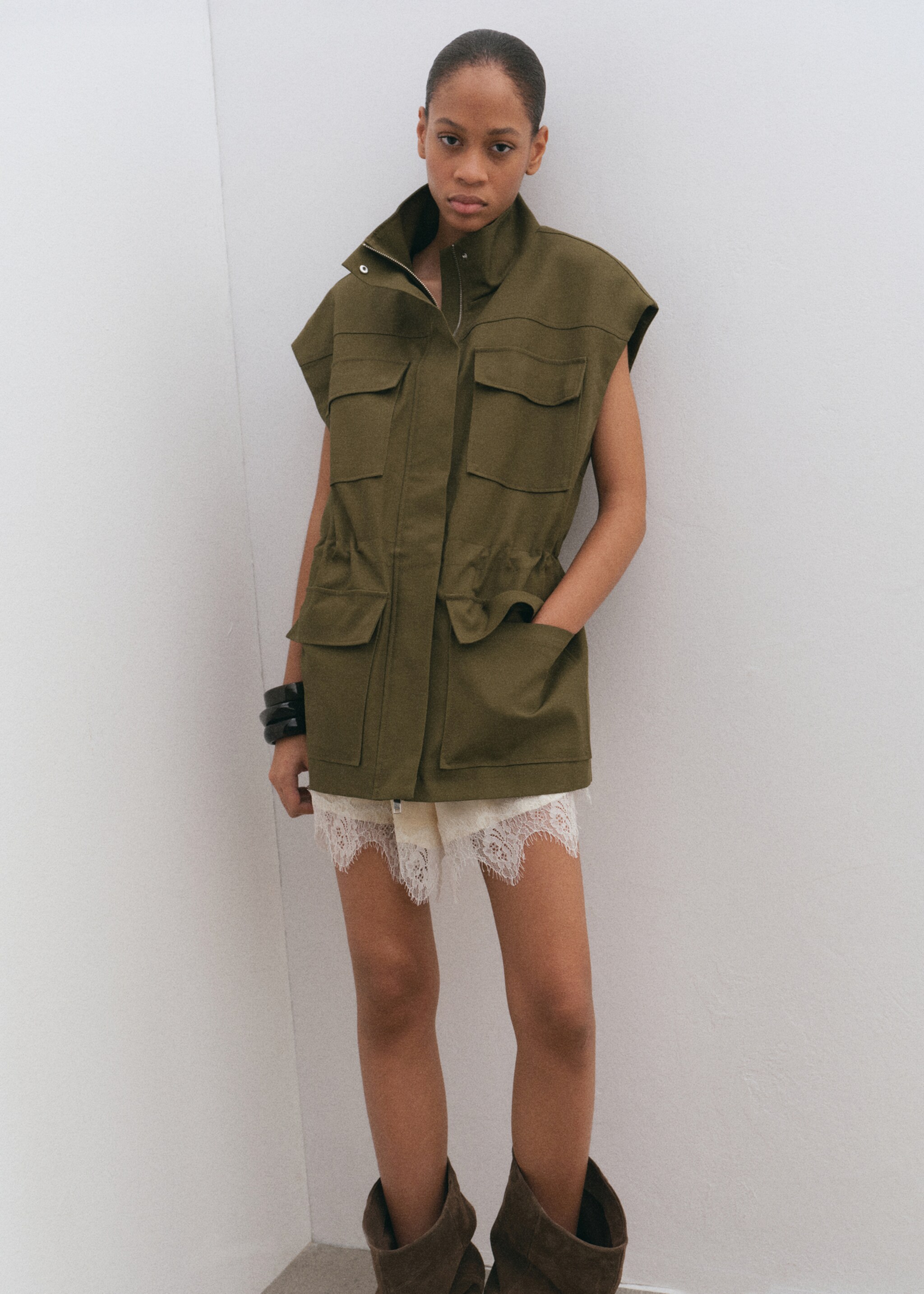 Γιλέκο τζιν τσέπες - Λεπτομέρεια του προϊόντος 6, Χακί. Ref: 27084780-00.