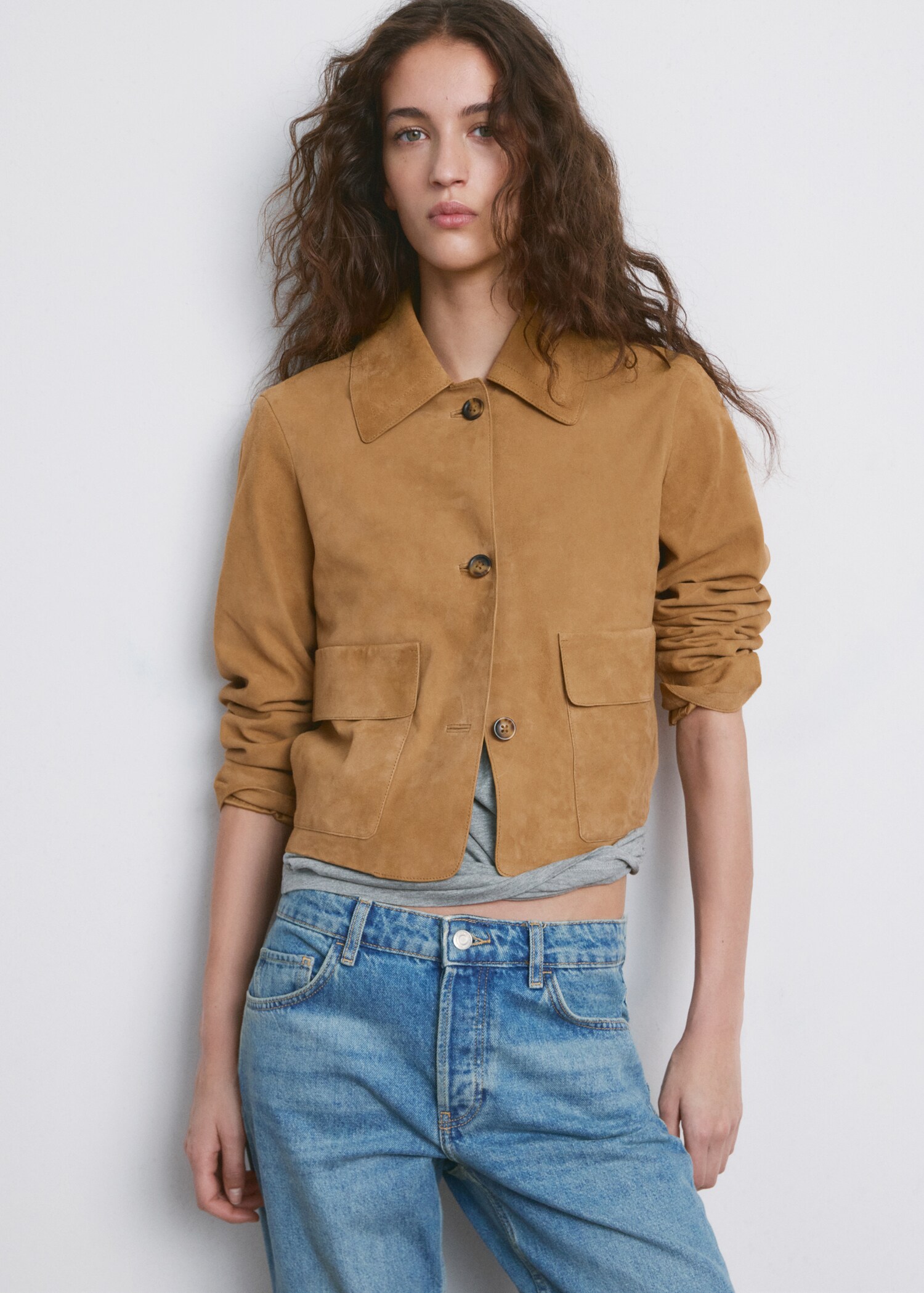 Chest-pocket suede jacket - Medium plane