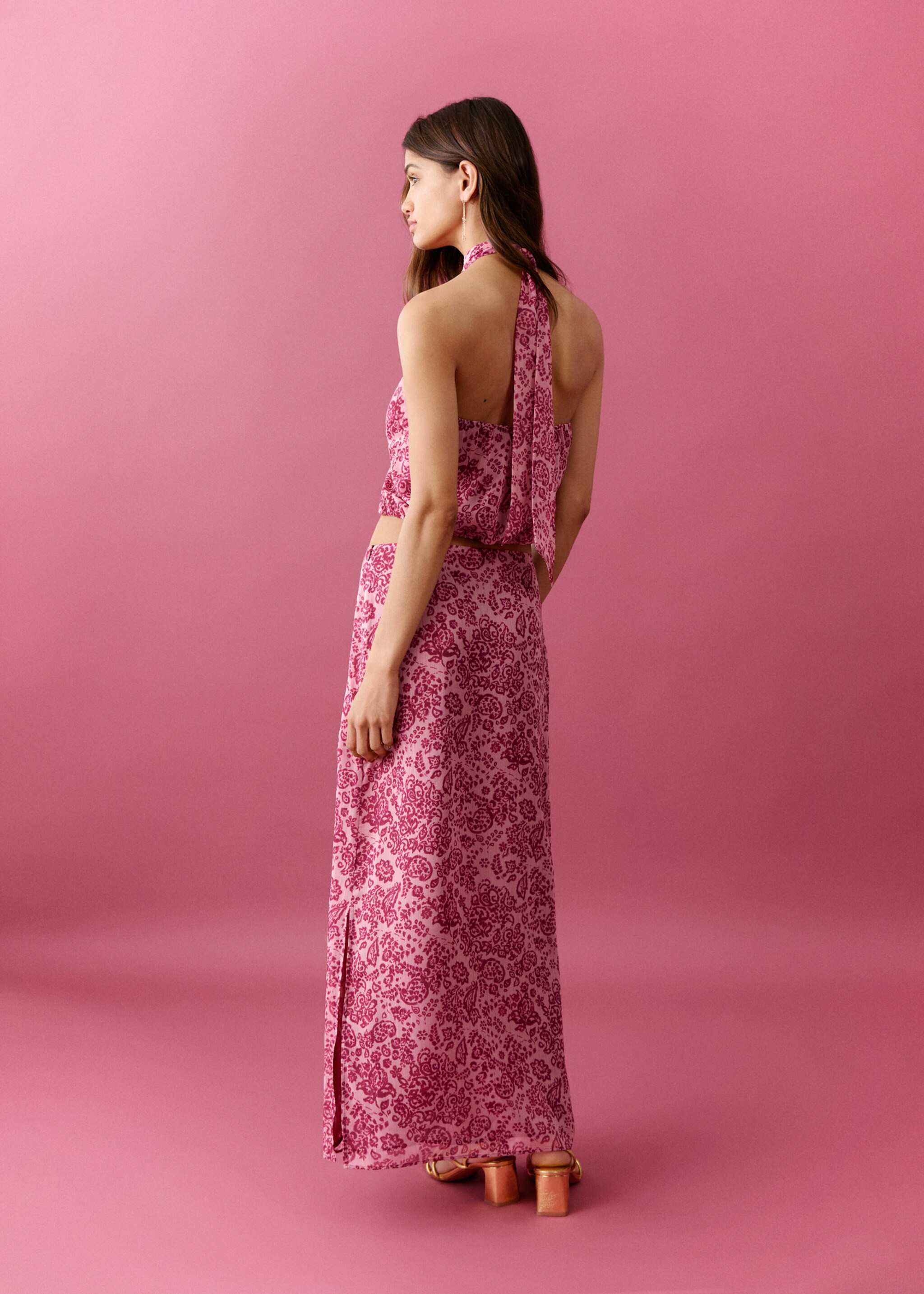 Long skirt with side slit - Reverse of the article, Pink. Ref: 27085810-00.
