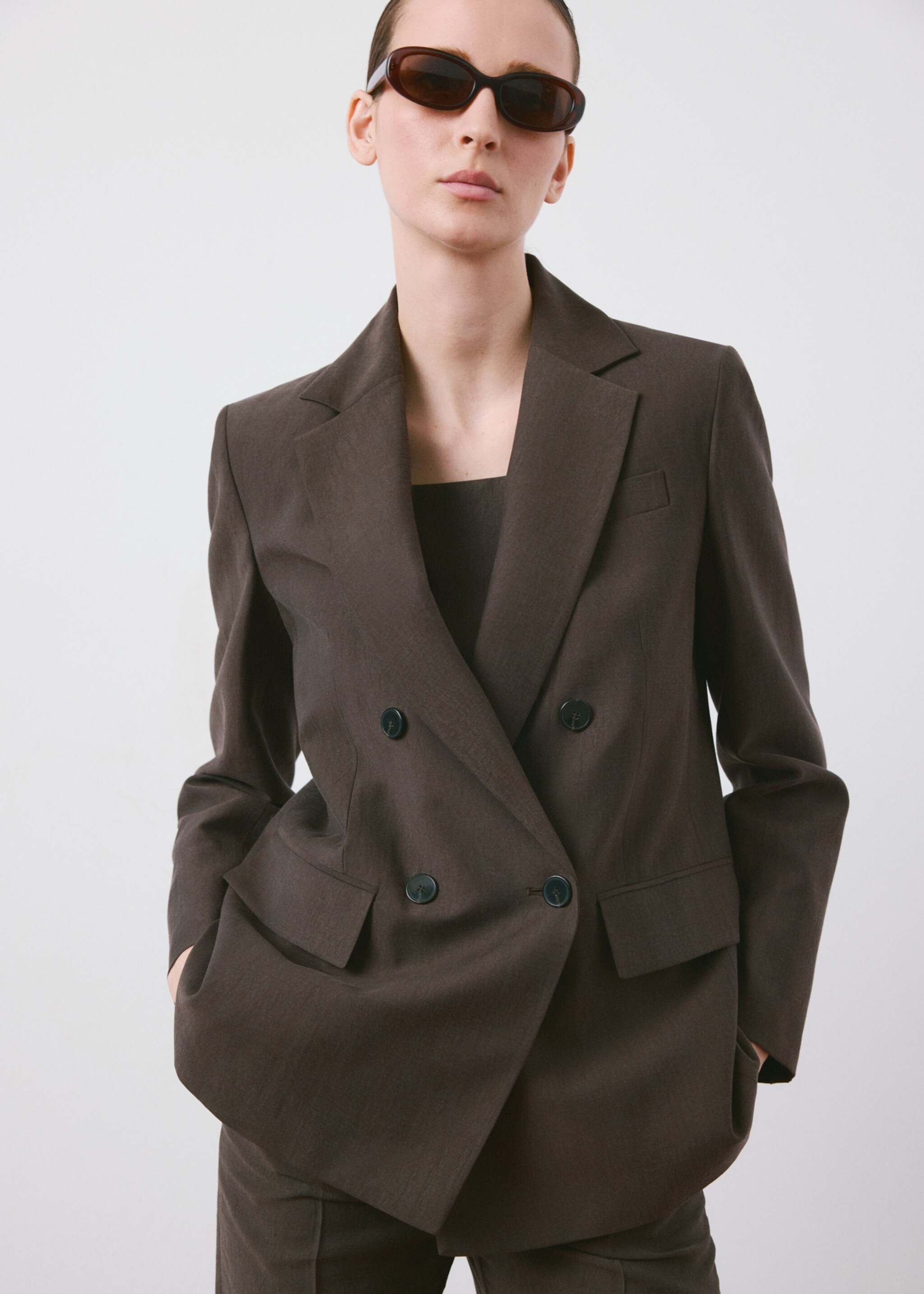 Straight-fit lyocell suit jacket - Medium plane, Chocolate. Ref: 27085832-00.