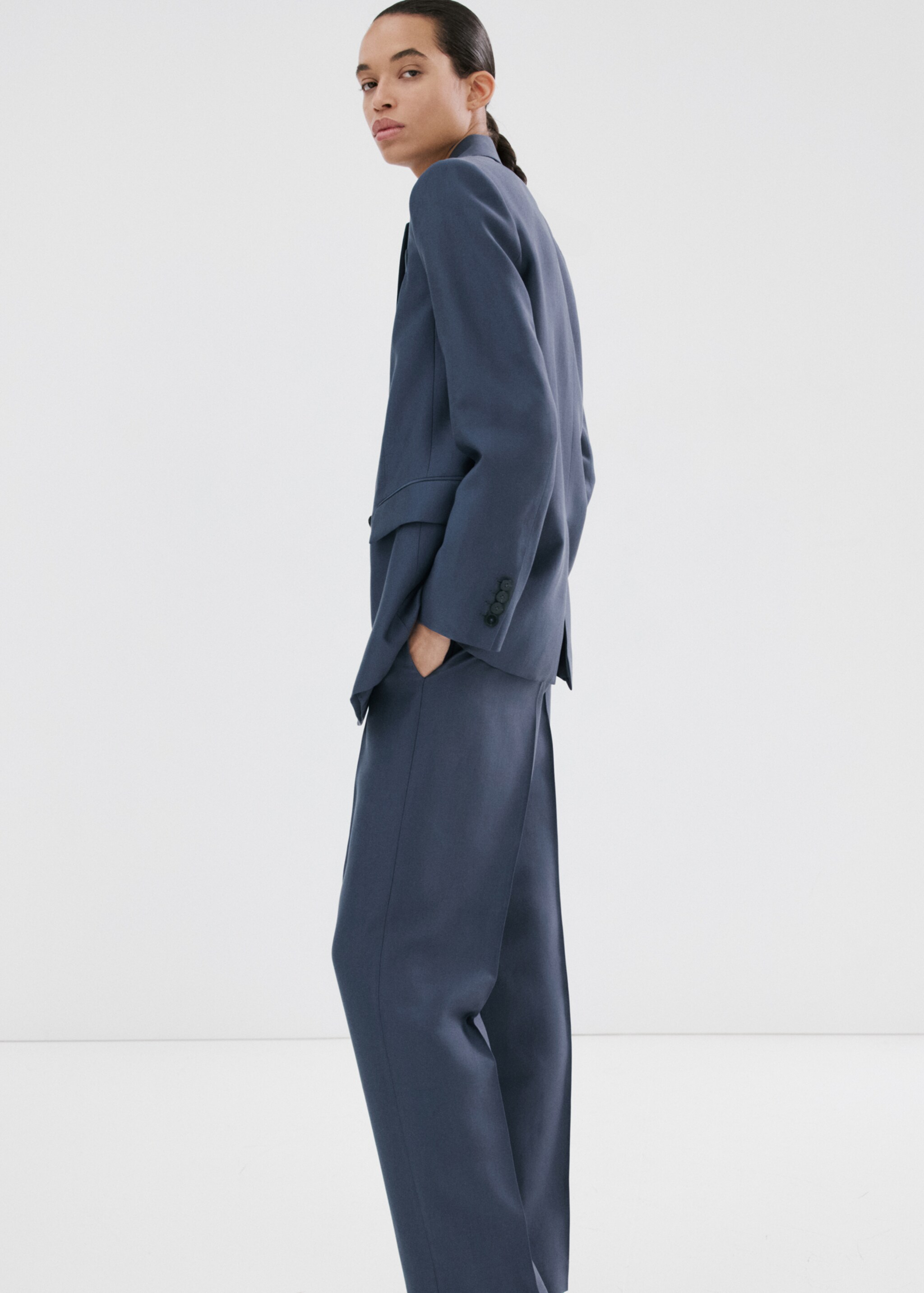 Straight-fit lyocell suit jacket - Details of the article 2, Blue. Ref: 27085832-00.