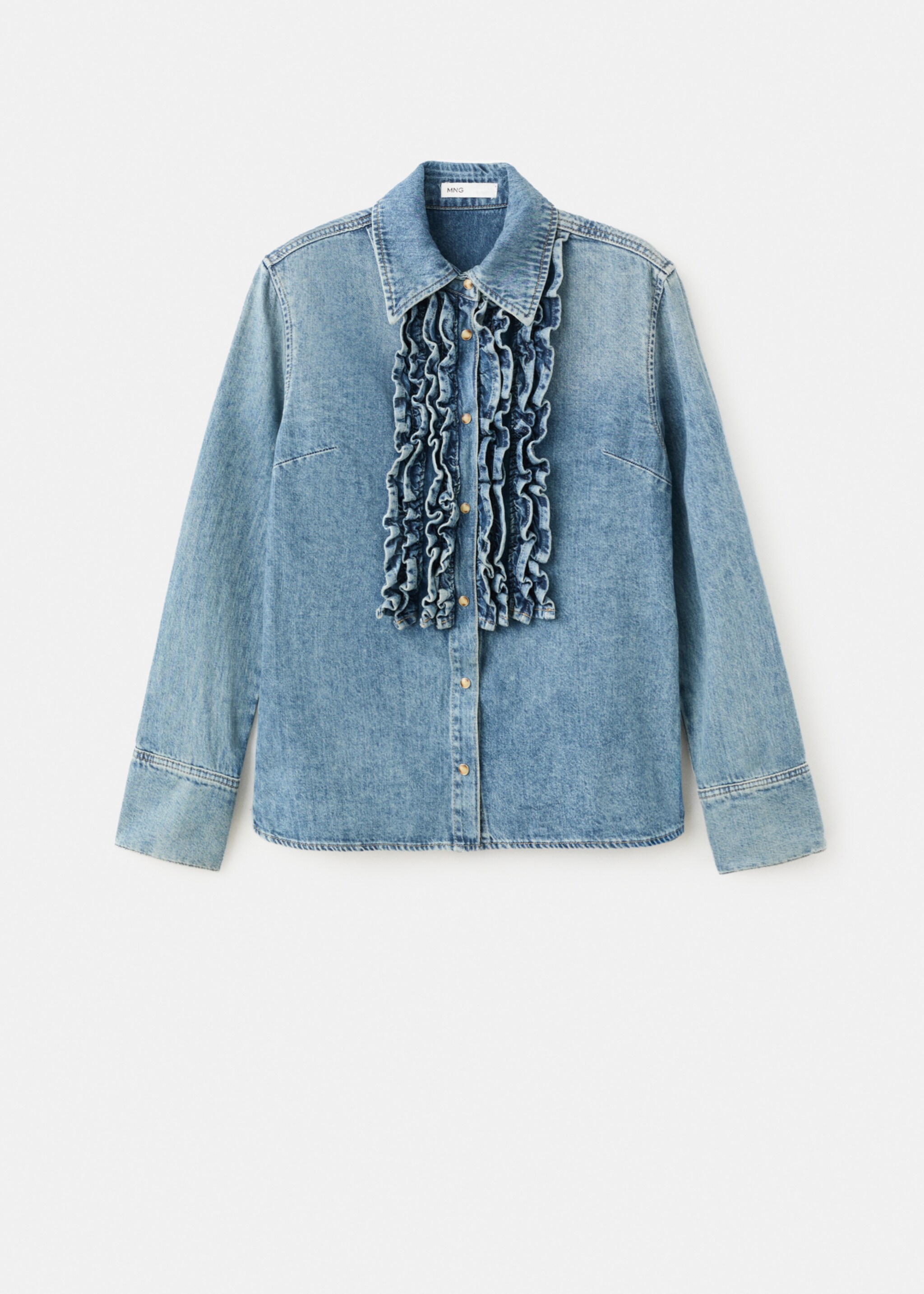 Frilled denim blouse - Article without model, Medium Blue. Ref: 27085840-00.