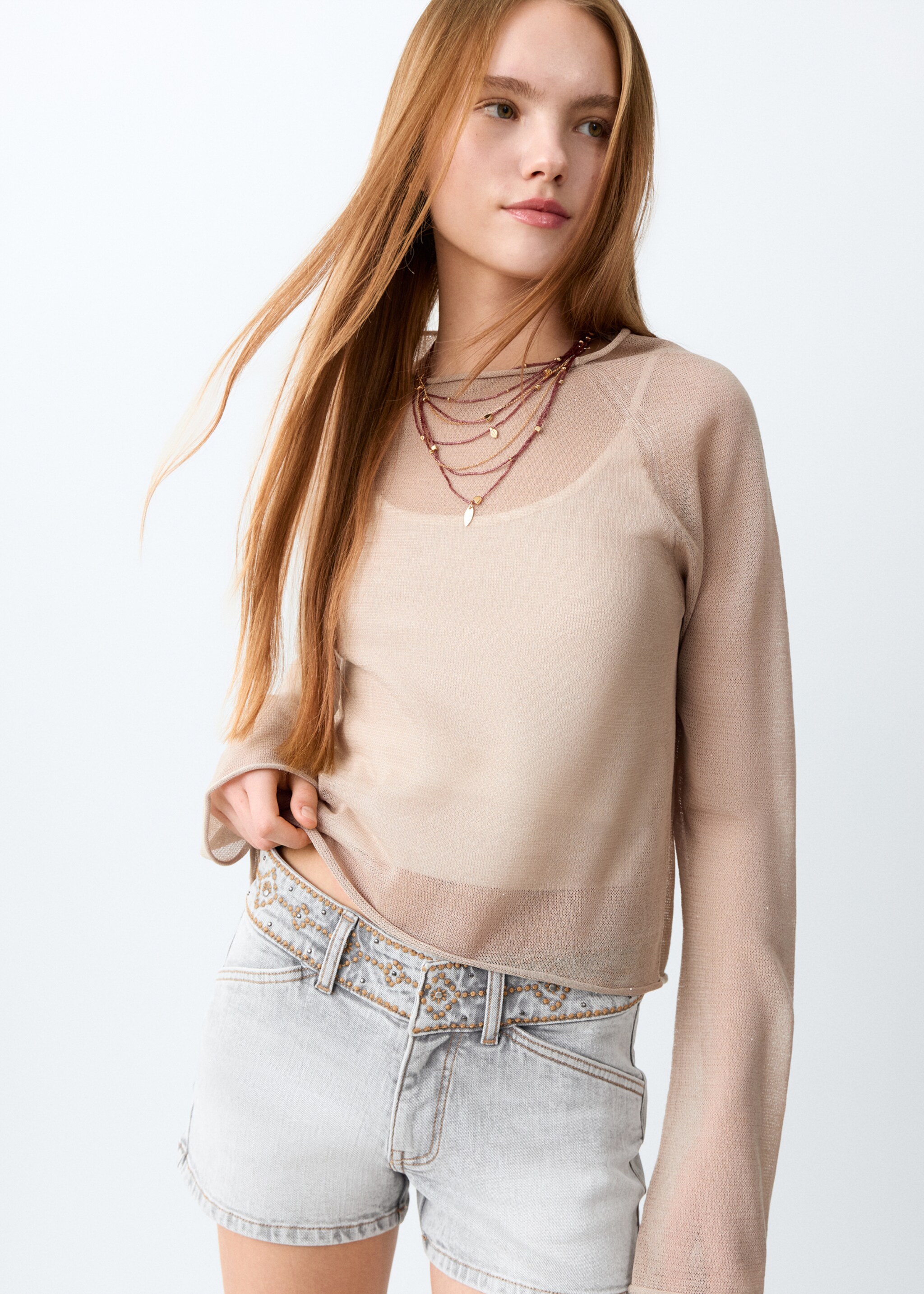 Embroidered detail mini shorts - Medium plane, Denim Grey. Ref: 27085932-00.