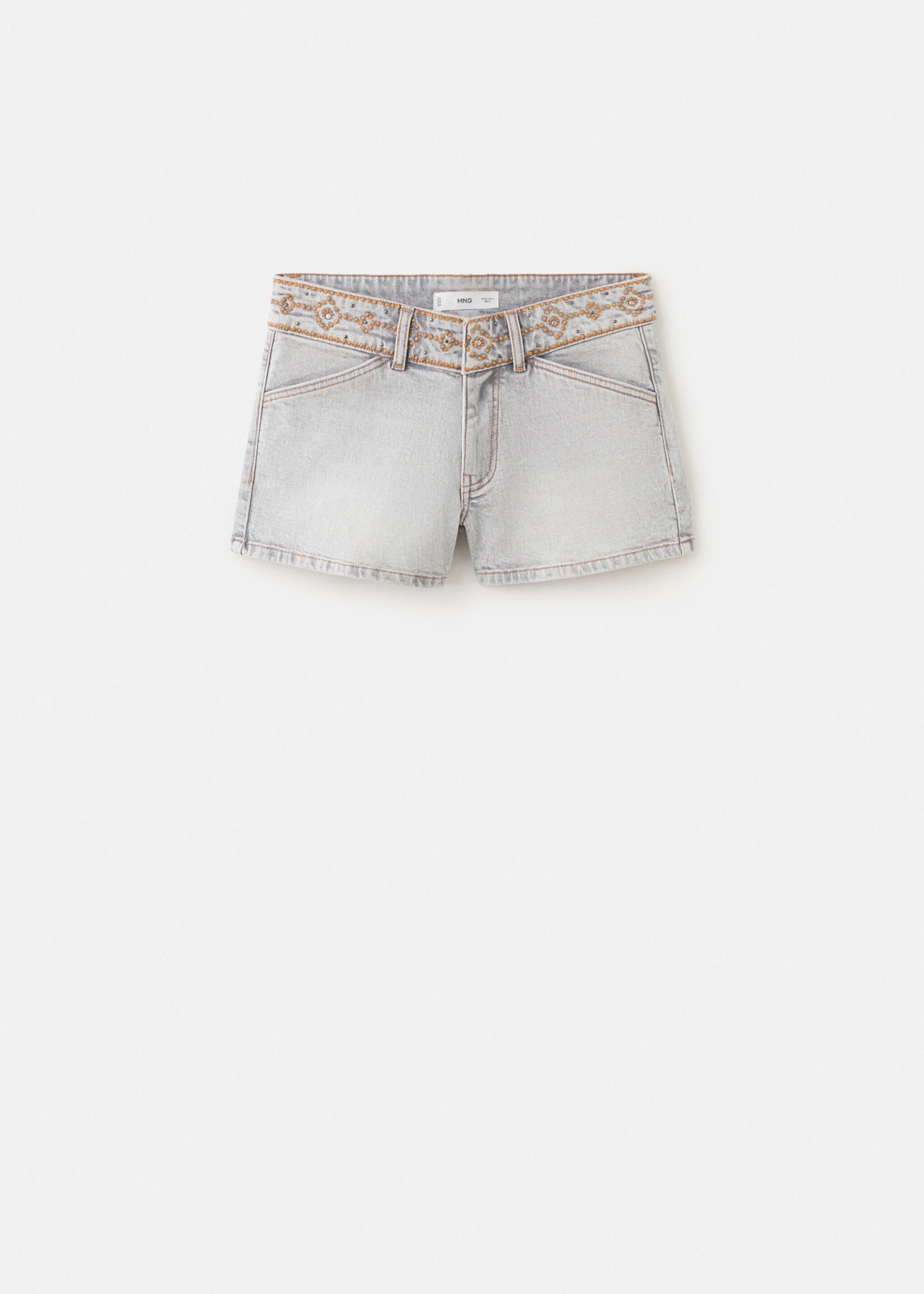 Embroidered detail mini shorts - Article without model, Denim Grey. Ref: 27085932-00.