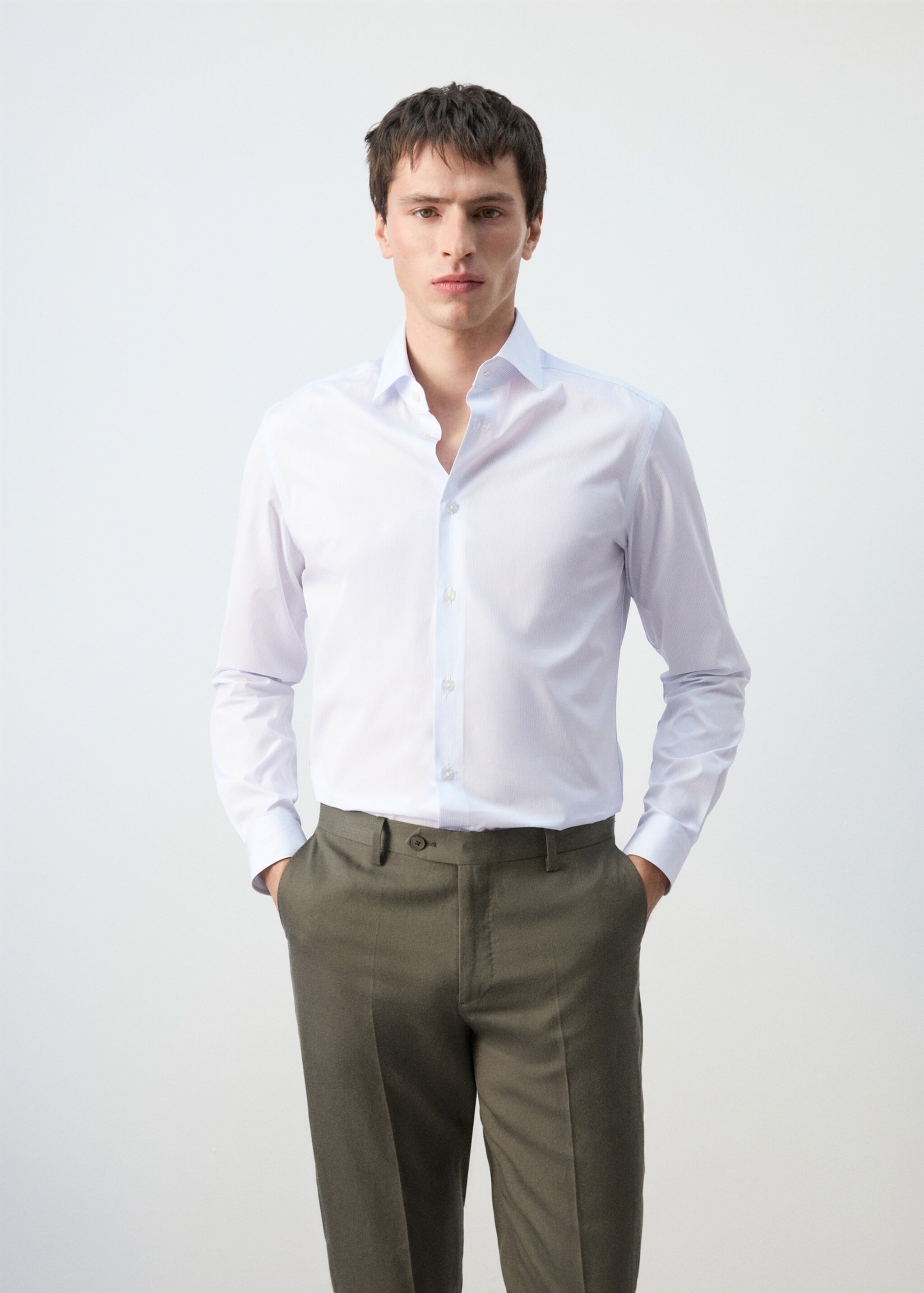 Chemise 100 % coton rayures slim-fit - Plan moyen, Blanc. Ref: 27085935-00.