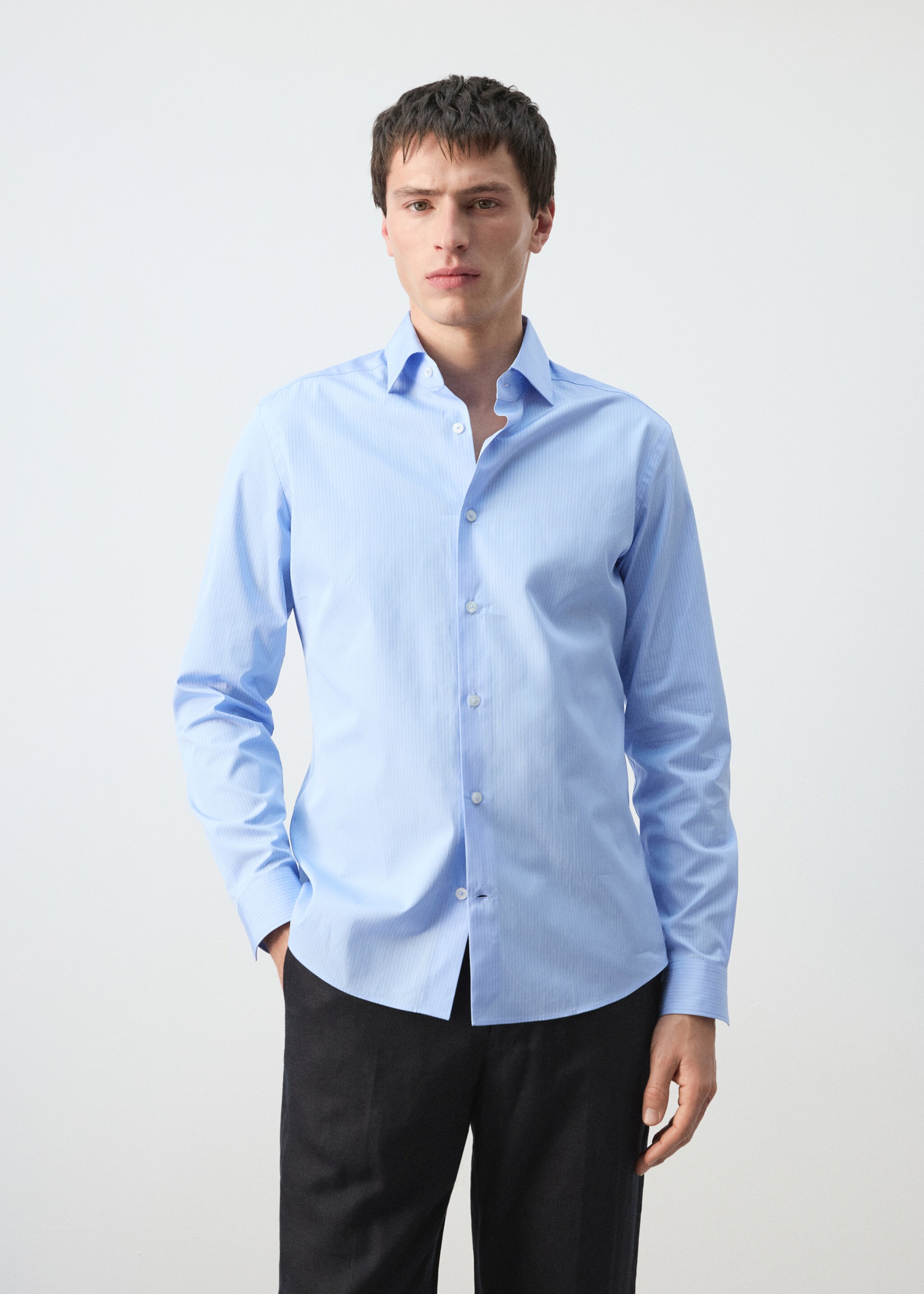 100% cotton striped slim-fit shirt - Medium plane, Sky Blue. Ref: 27085935-00.