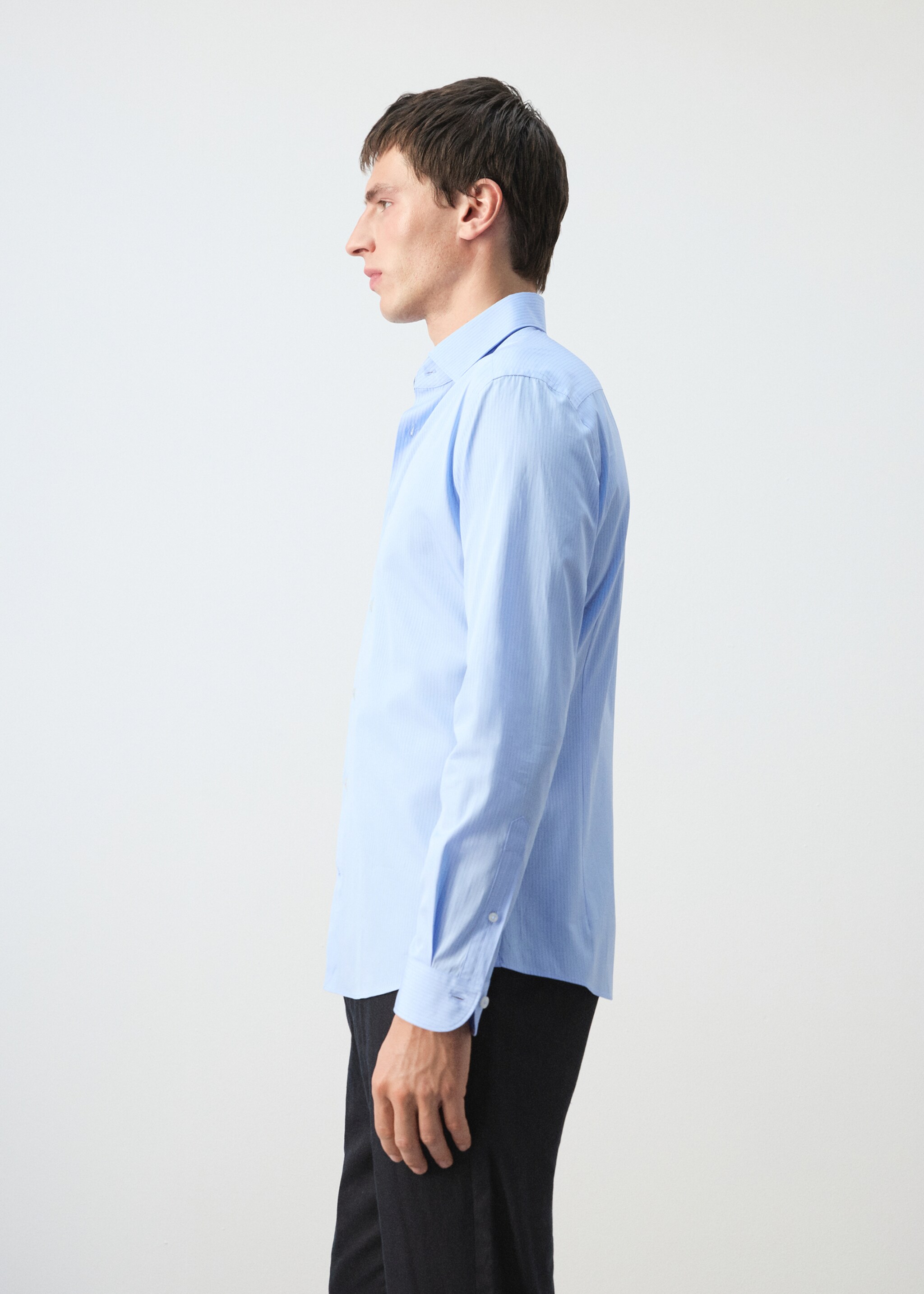 100% cotton striped slim-fit shirt - Details of the article 2, Sky Blue. Ref: 27085935-00.