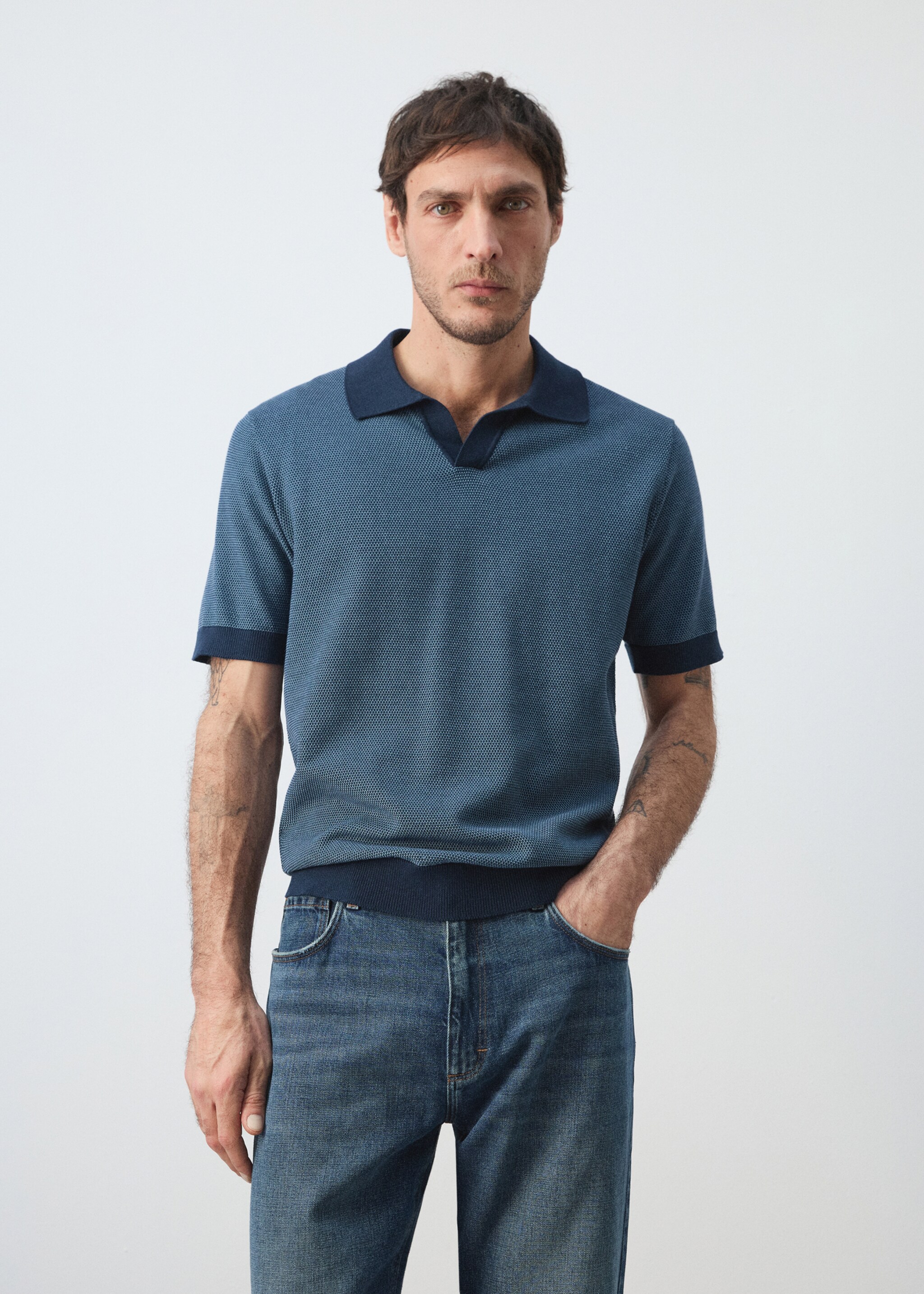 100% cotton jersey polo shirt - Medium plane, Navy. Ref: 27085936-00.