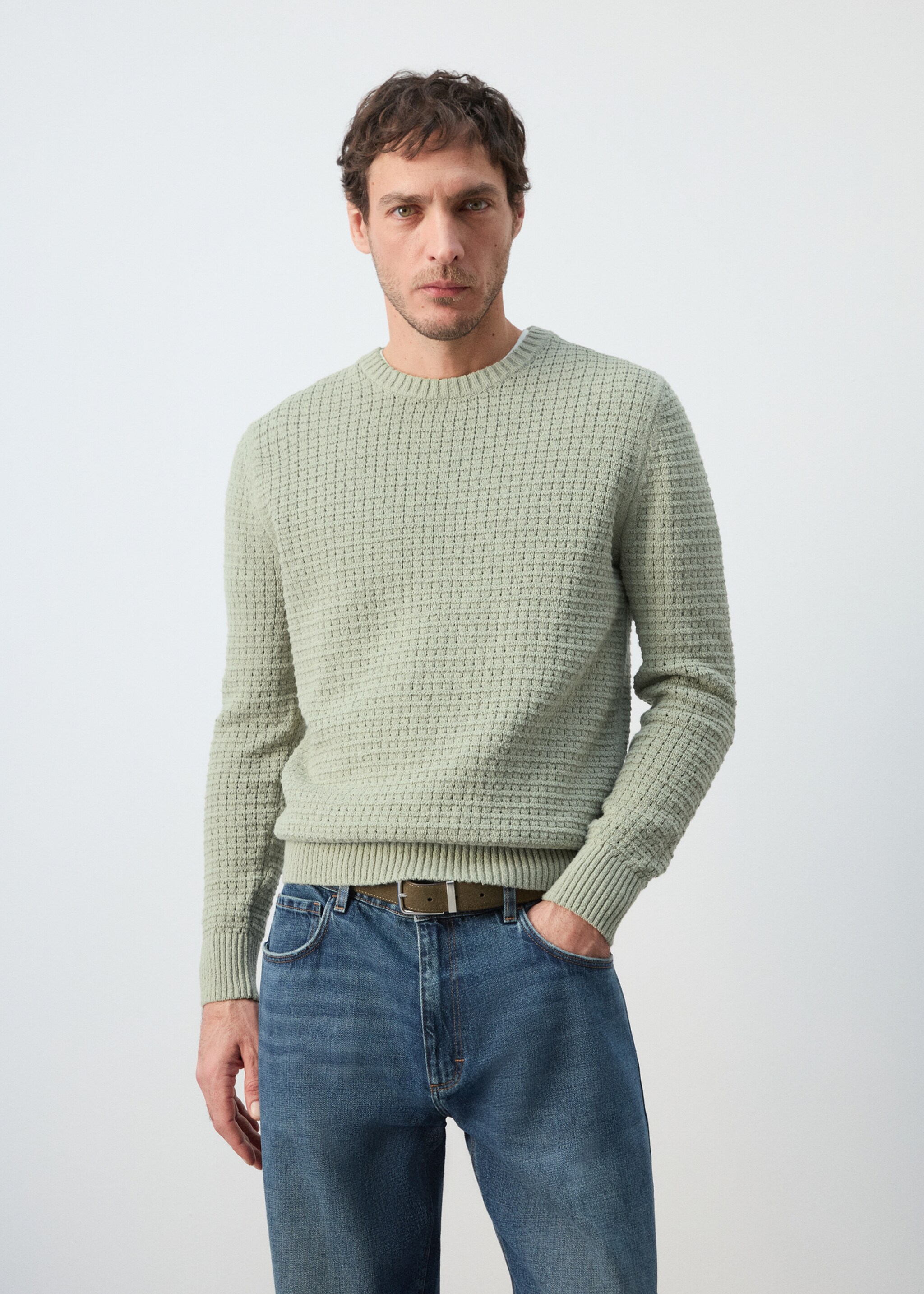 Openwork knit sweater - Medium plane, Mint Green. Ref: 27085937-00.