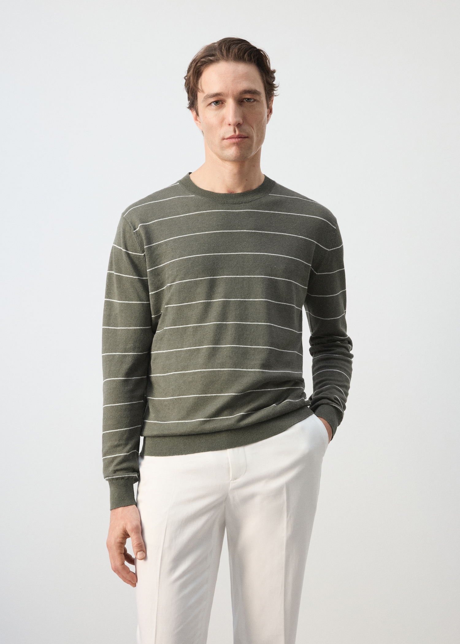 Linen blend fine knit striped jersey - Medium plane