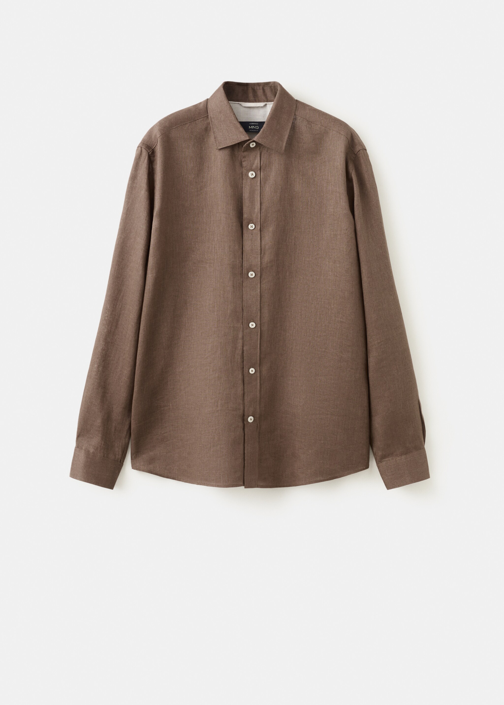 Regular-fit 100% linen shirt - Article without model, Chocolate. Ref: 27085939-00.