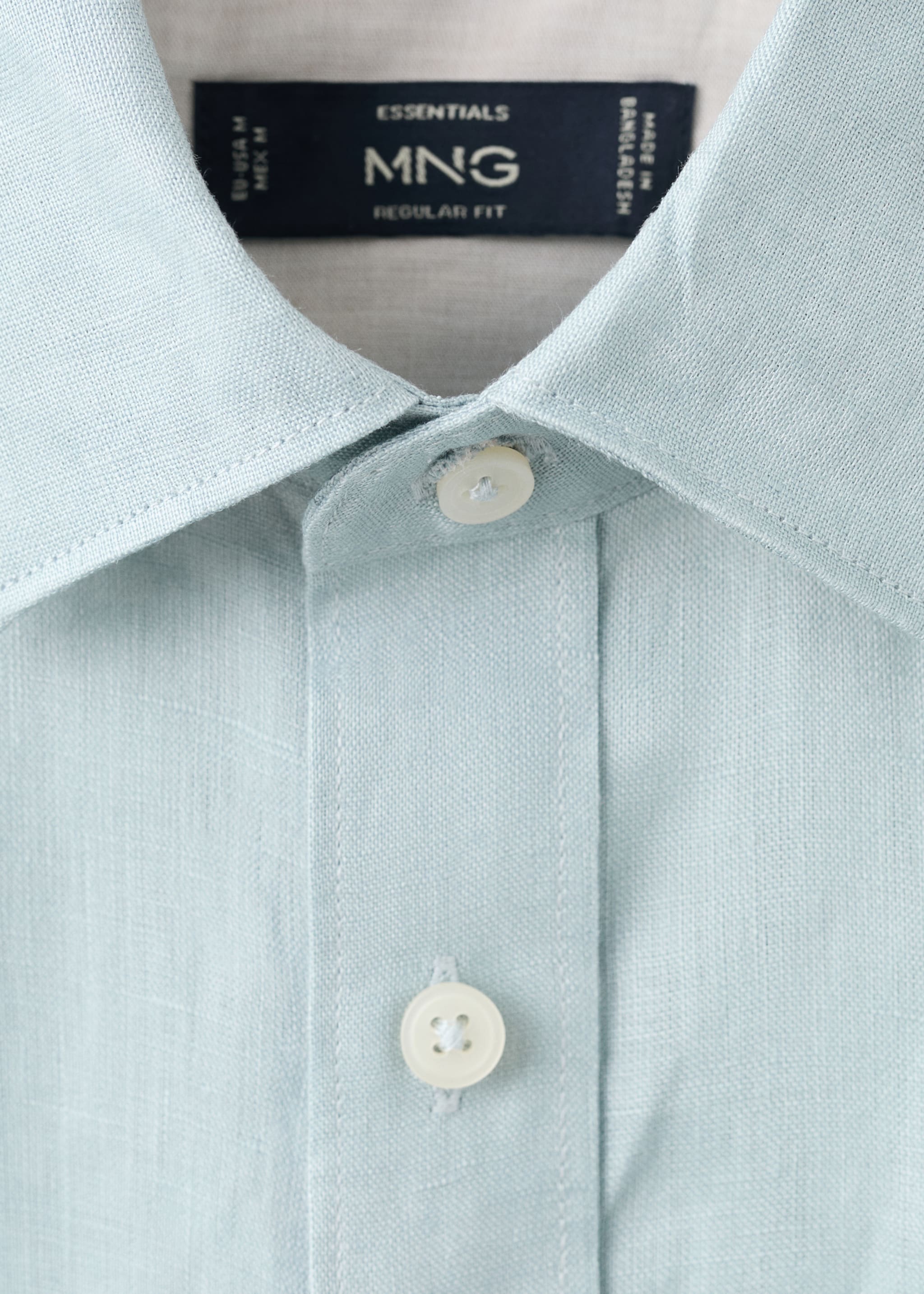 Regular-fit 100% linen shirt - Details of the article 8, China Blue. Ref: 27085939-00.