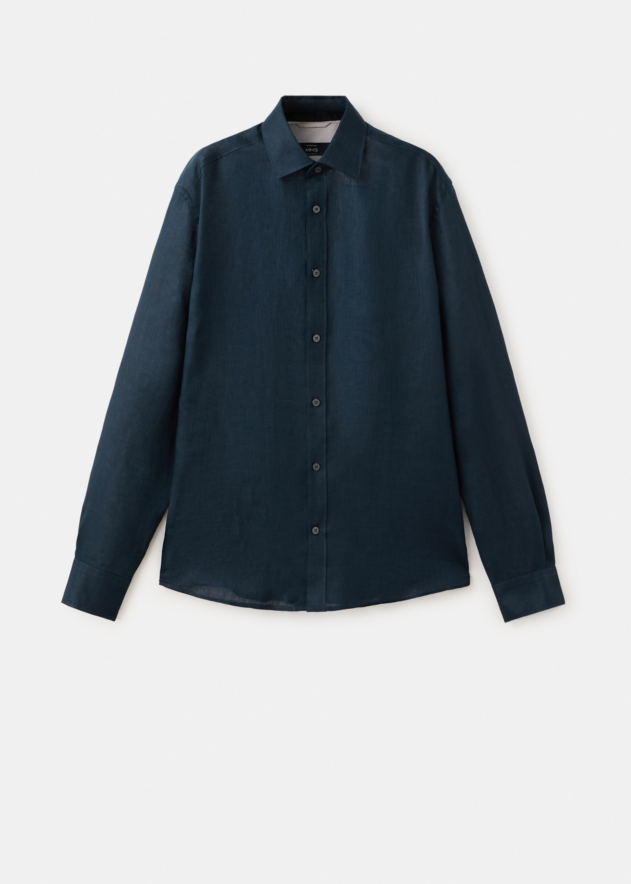 Regular-fit 100% linen shirt - Article without model, Night Blue. Ref: 27085939-00.