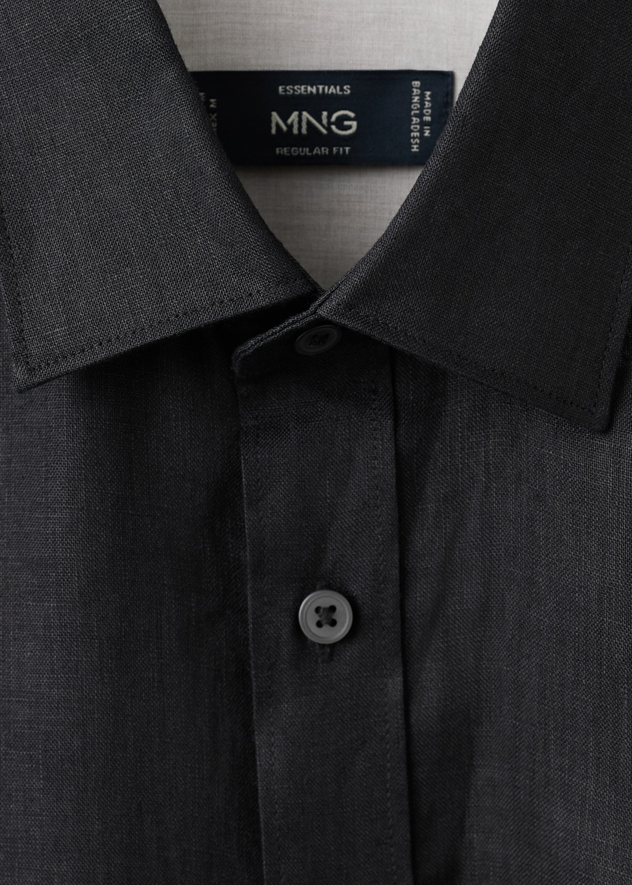 Regular-fit 100% linen shirt - Details of the article 8, Black. Ref: 27085939-00.