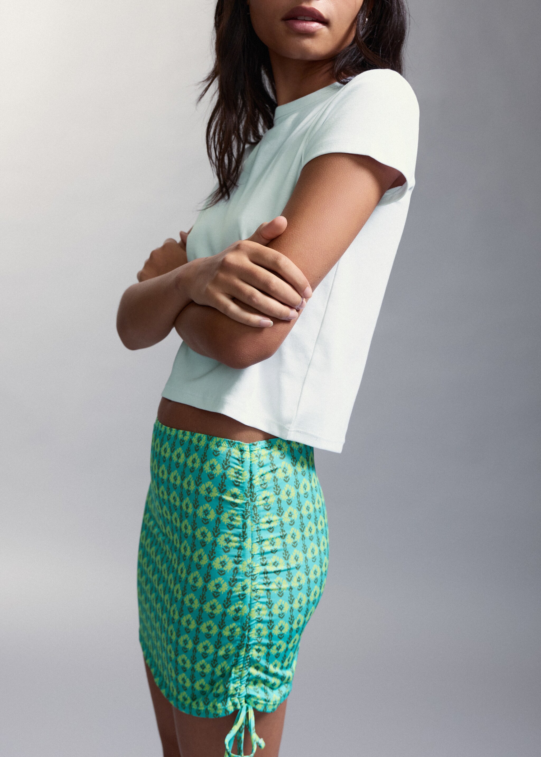 Printed sarong skirt - Details of the article 6, Turquoise. Ref: 27085944-00.