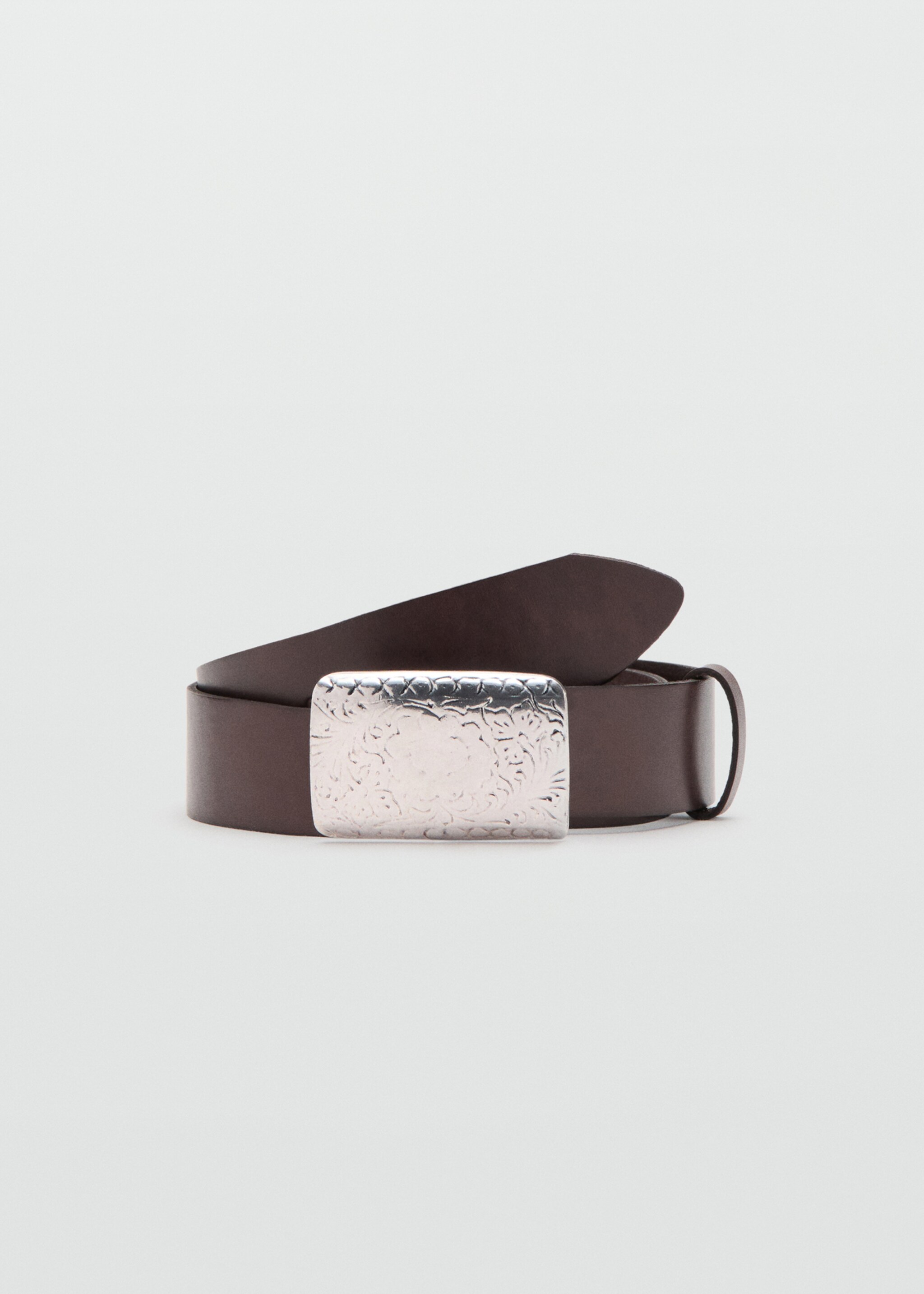 Engraved buckle leather belt - Article without model, Chocolate. Ref: 27085950-00.