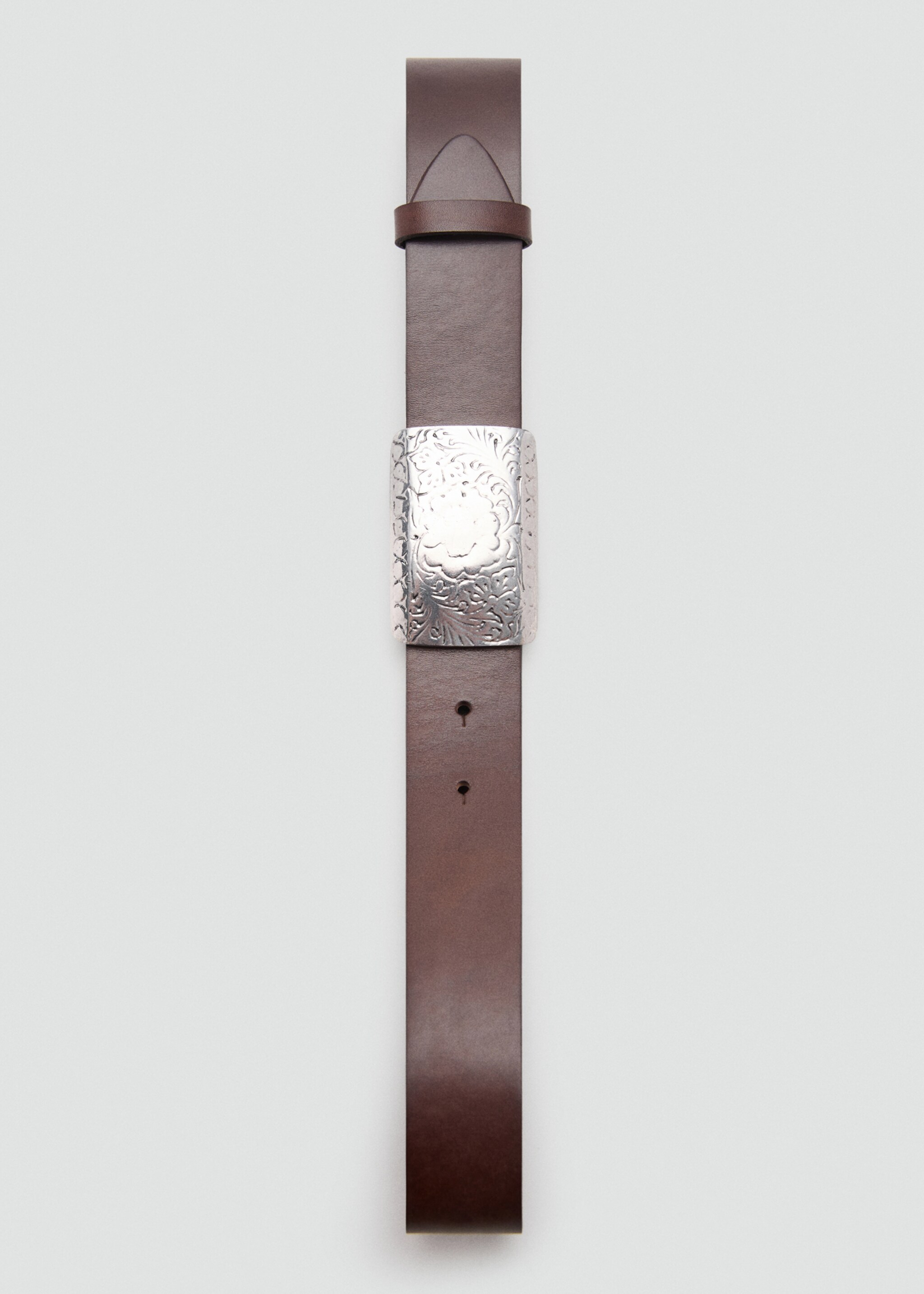 Engraved buckle leather belt - Details of the article 2, Chocolate. Ref: 27085950-00.
