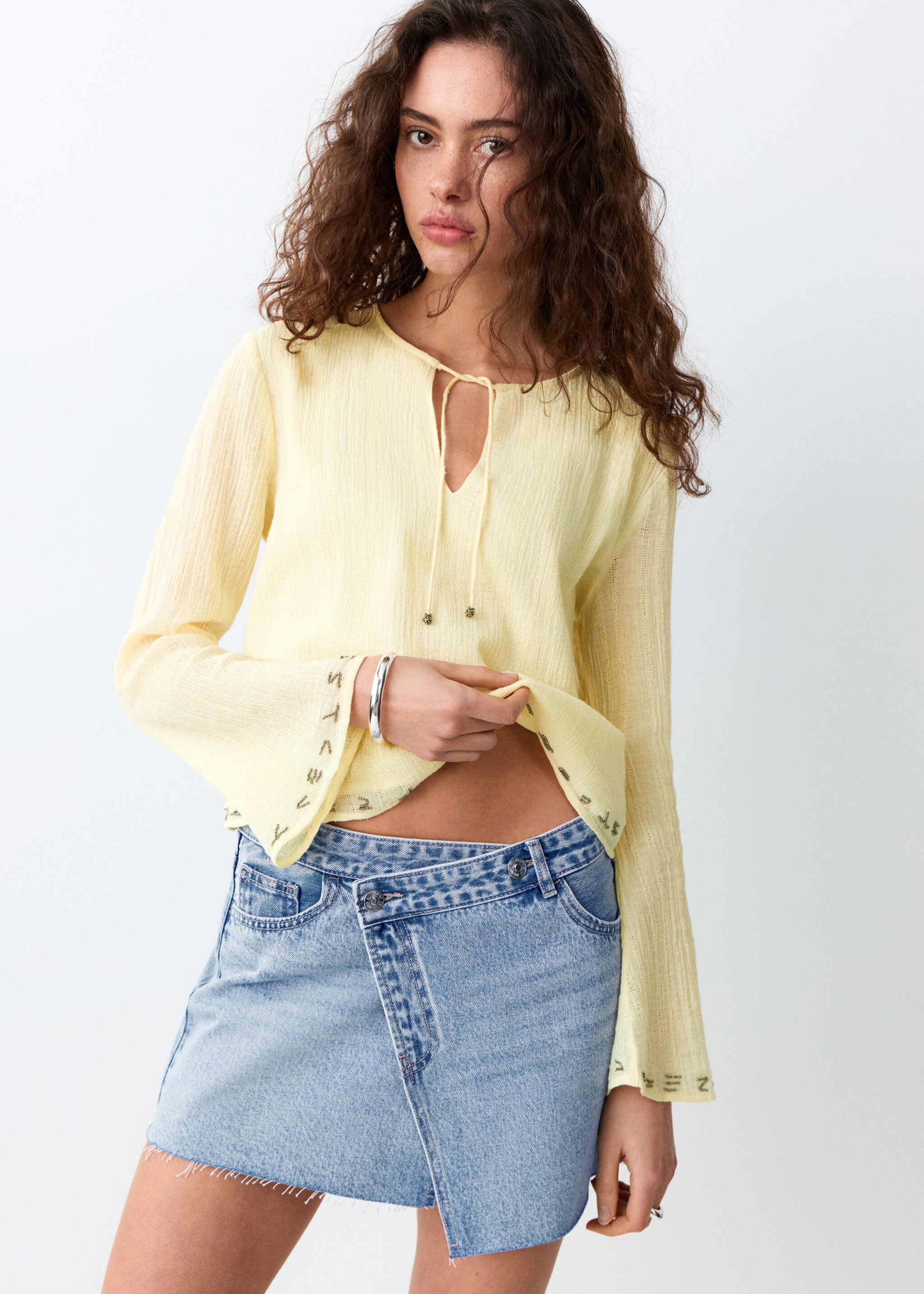 Jupe short en jean - Plan moyen, Bleu moyen. Ref: 27085954-00.