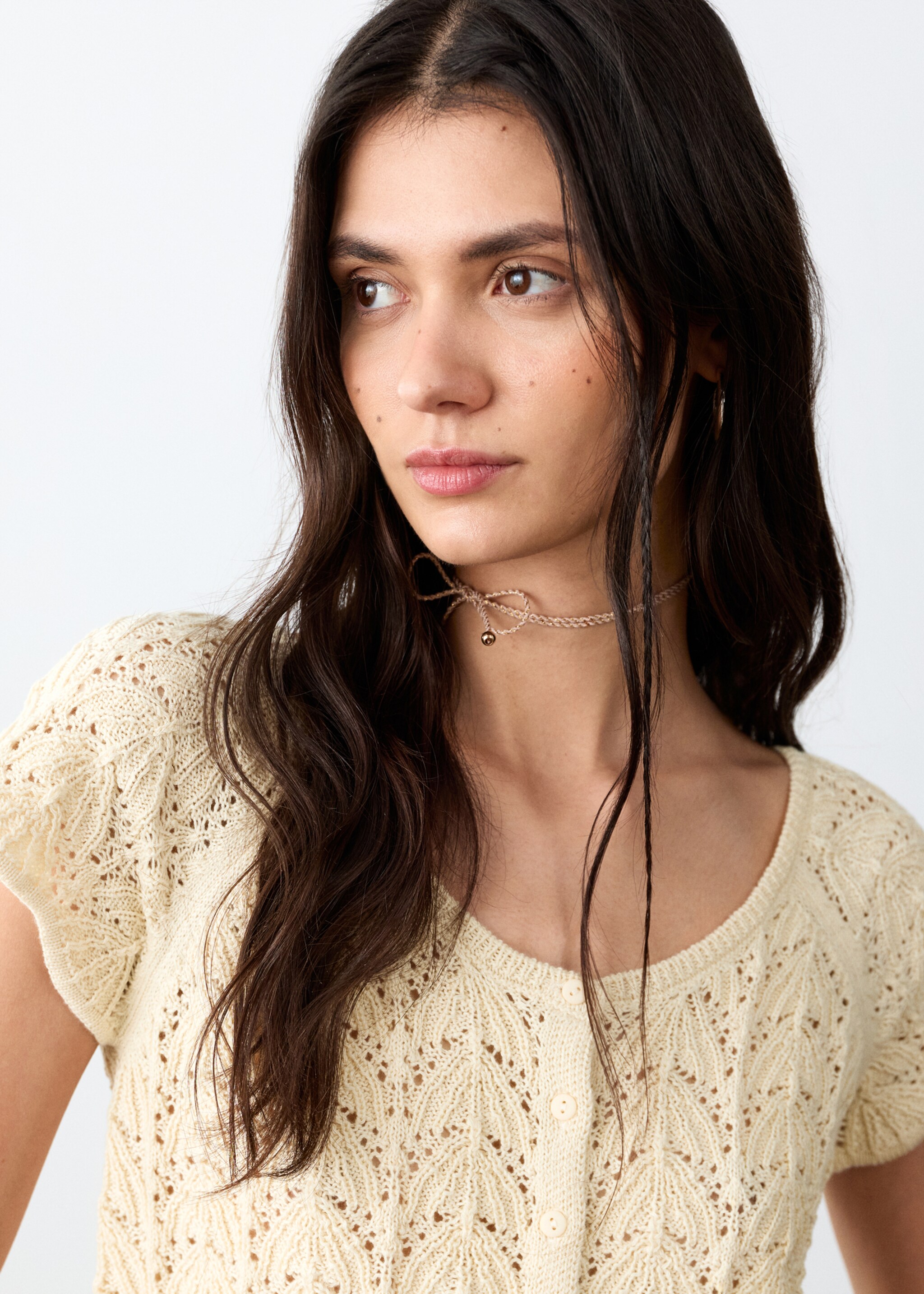 Openwork knit top - Details of the article 1, Yellow. Ref: 27085958-00.