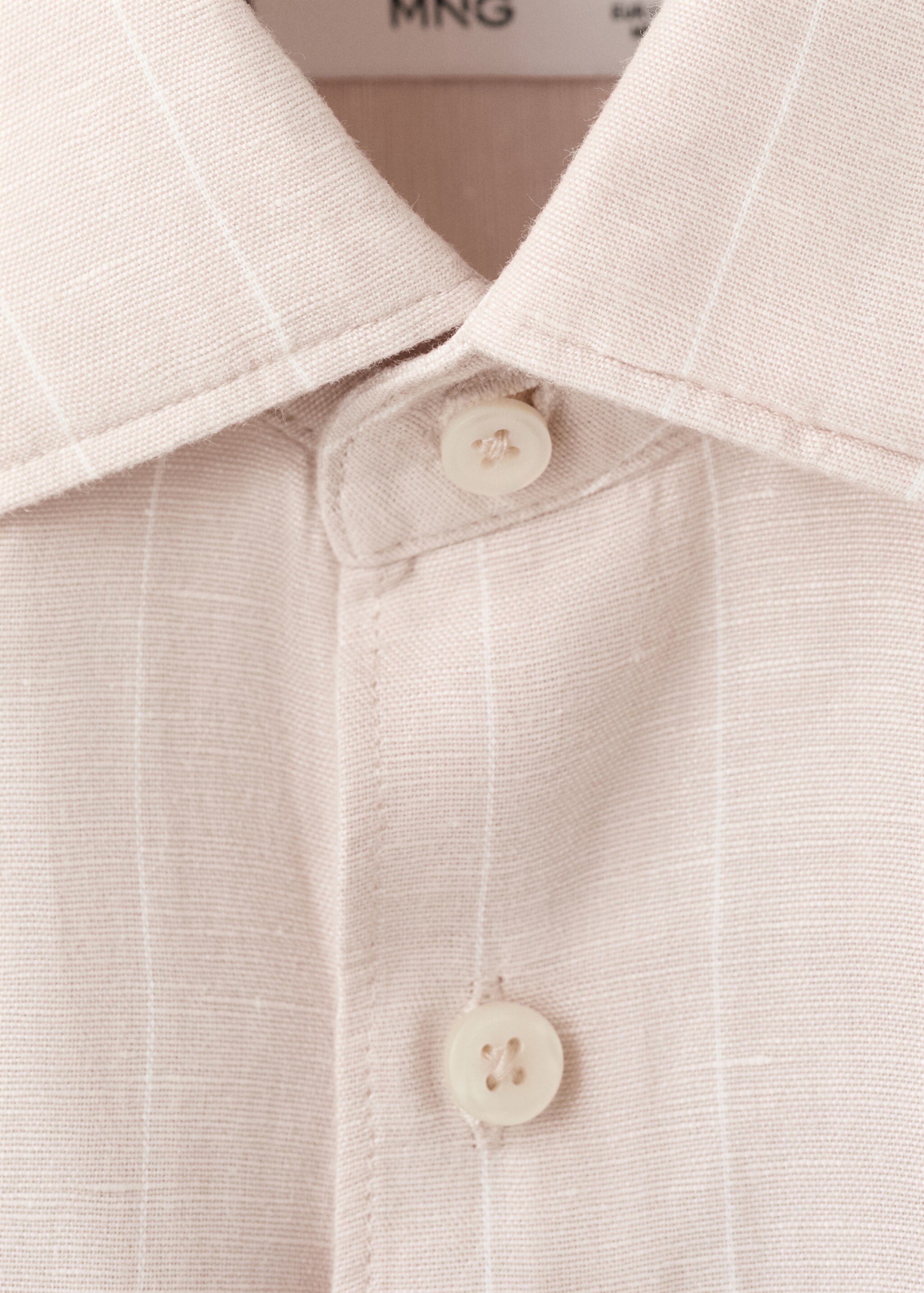 Linen cotton slim fit striped shirt - Details of the article 8, Beige. Ref: 27085960-00.