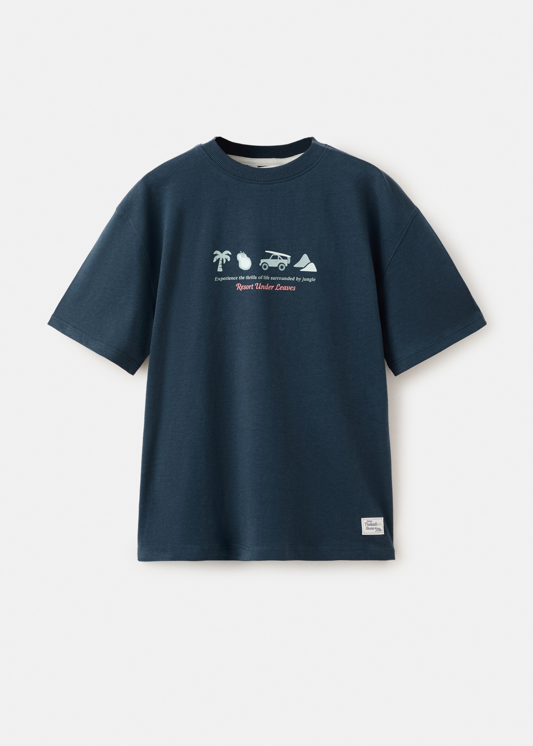 Printed cotton-blend t-shirt - Article without model, Navy. Ref: 27085961-00.