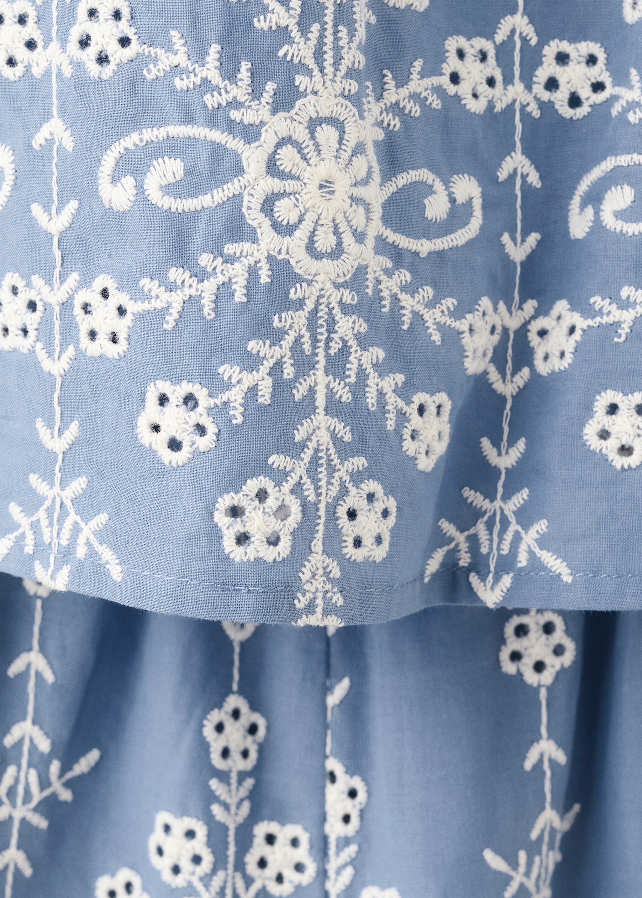 Long embroidered jumpsuit - Details of the article 8, Blue. Ref: 27085969-00.