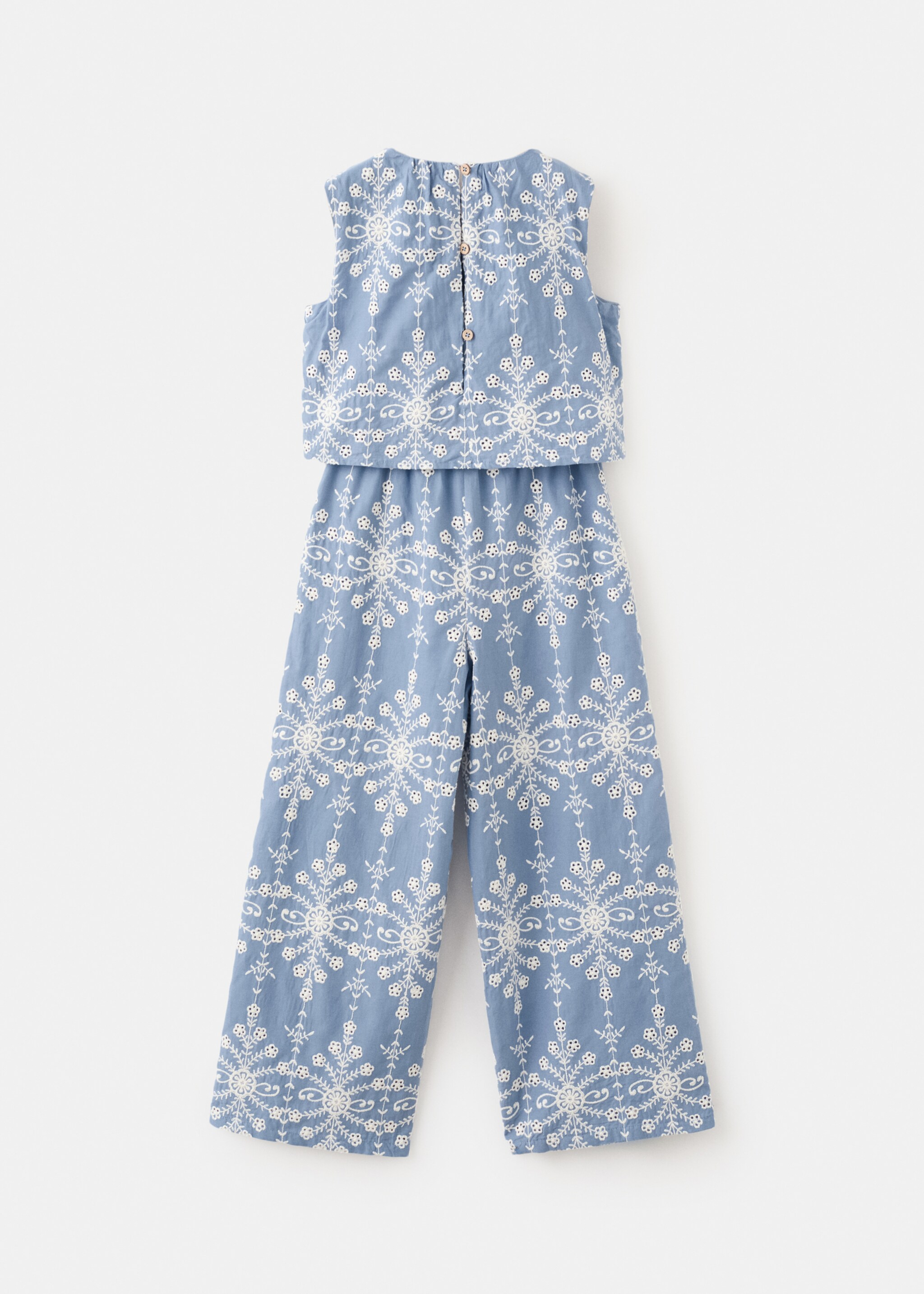 Long embroidered jumpsuit - Reverse of the article, Blue. Ref: 27085969-00.
